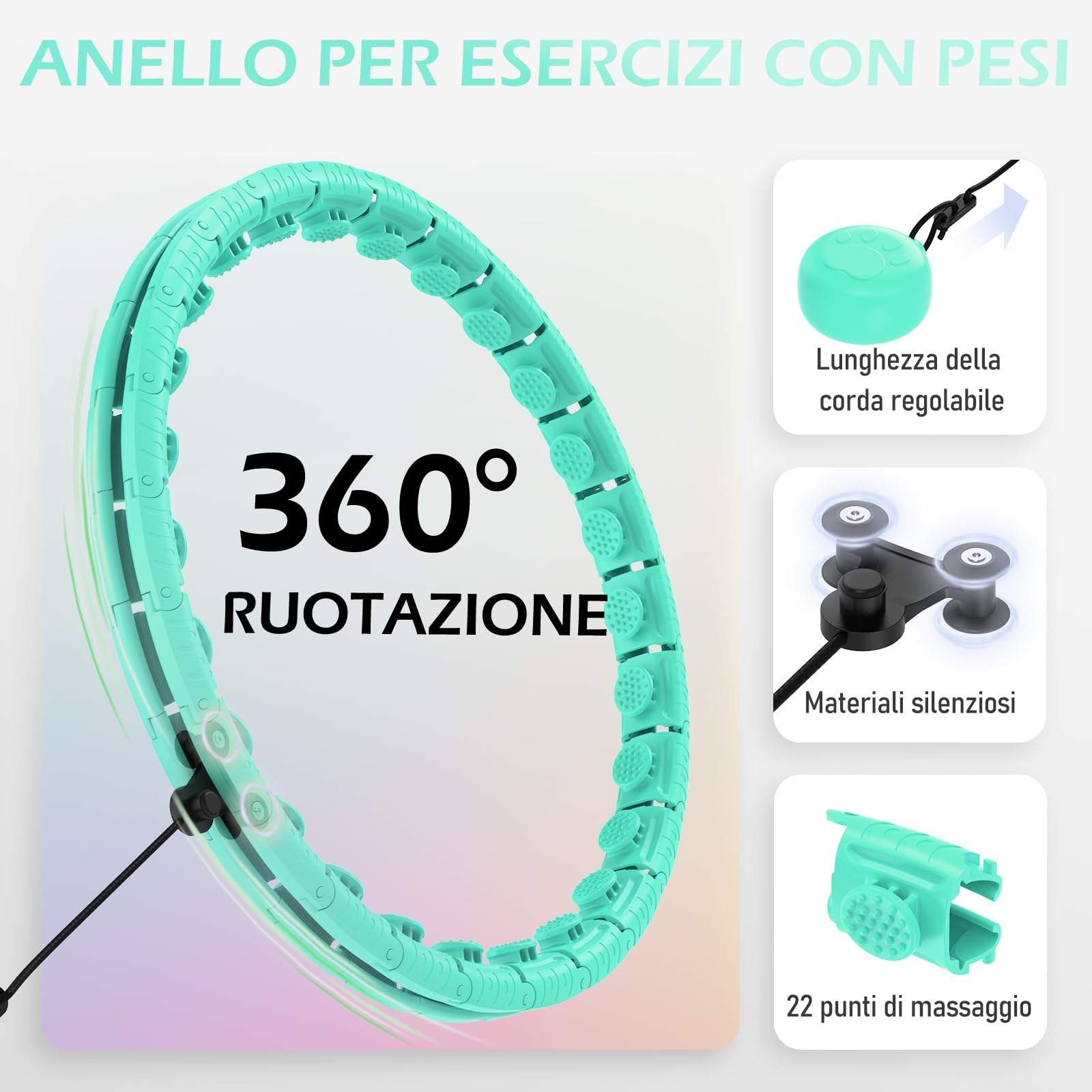 JLoibao Smart Hula Hoop Fitness Dimagrante 24 Collegamenti (132cm), Rimovibile, con Palla di Gravità Della Zampa del Gatto, Adatto per Dispositivi Sportivi Intelligenti da Donna