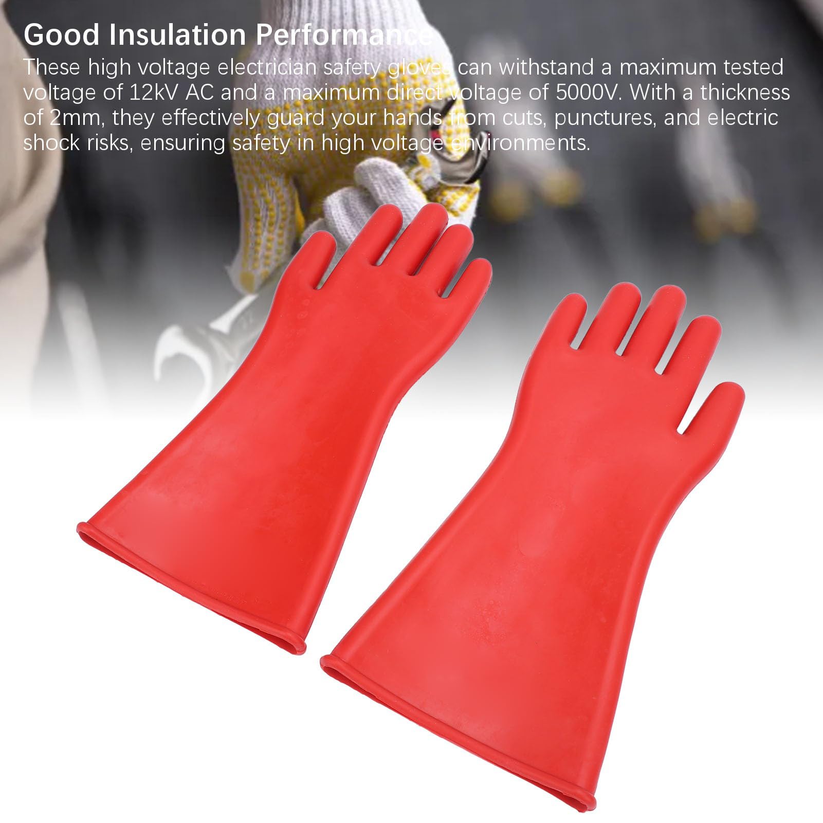Srliya Guantes de trabajo de seguridad, 5000 V, 12 KV, con aislamiento eléctrico, de goma de alta tensión, guantes de goma aislados eléctricamente