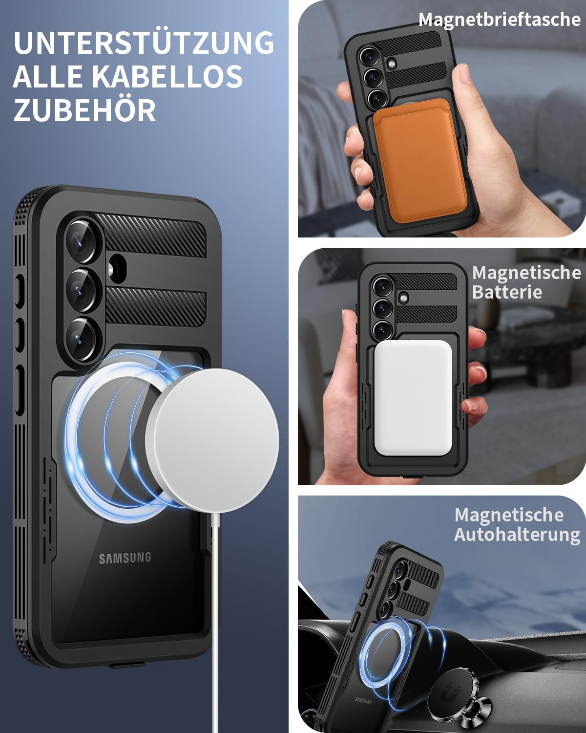 für Samsung Galaxy S26 5G Hülle Wasserdicht Kompatibel mit Magsafe, HandyHülle für Samsung S26 IP68 wasserdichte 360 Schutzhülle,Stoßfest Outdoor Panzerhülle mit Displayschutz,Schwarz