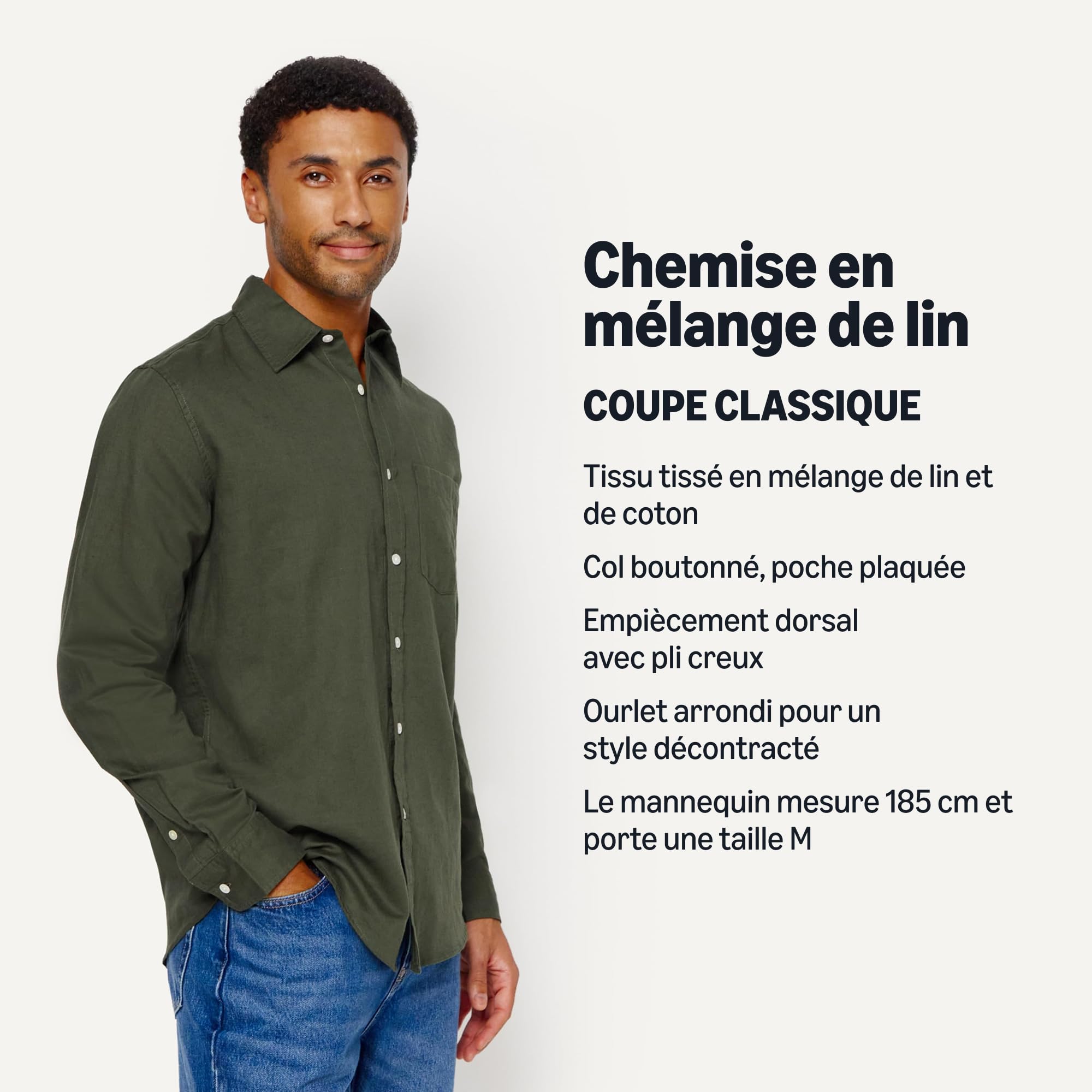 Amazon Essentials Chemise d’Été à Manches Longues Coupe Classique en Mélange de Lin Homme