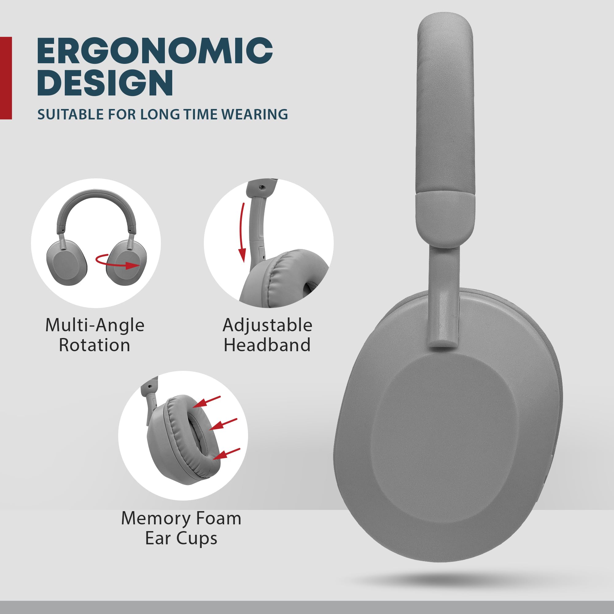 Gabba Goods Aura Premium Wireless Over-Ear Headphones, Built-in Mic, SD Card, High-Res Audio, 6H Playtime, for Travel, Home, Work TV,PC,Gaming,Cellphone (Grey)