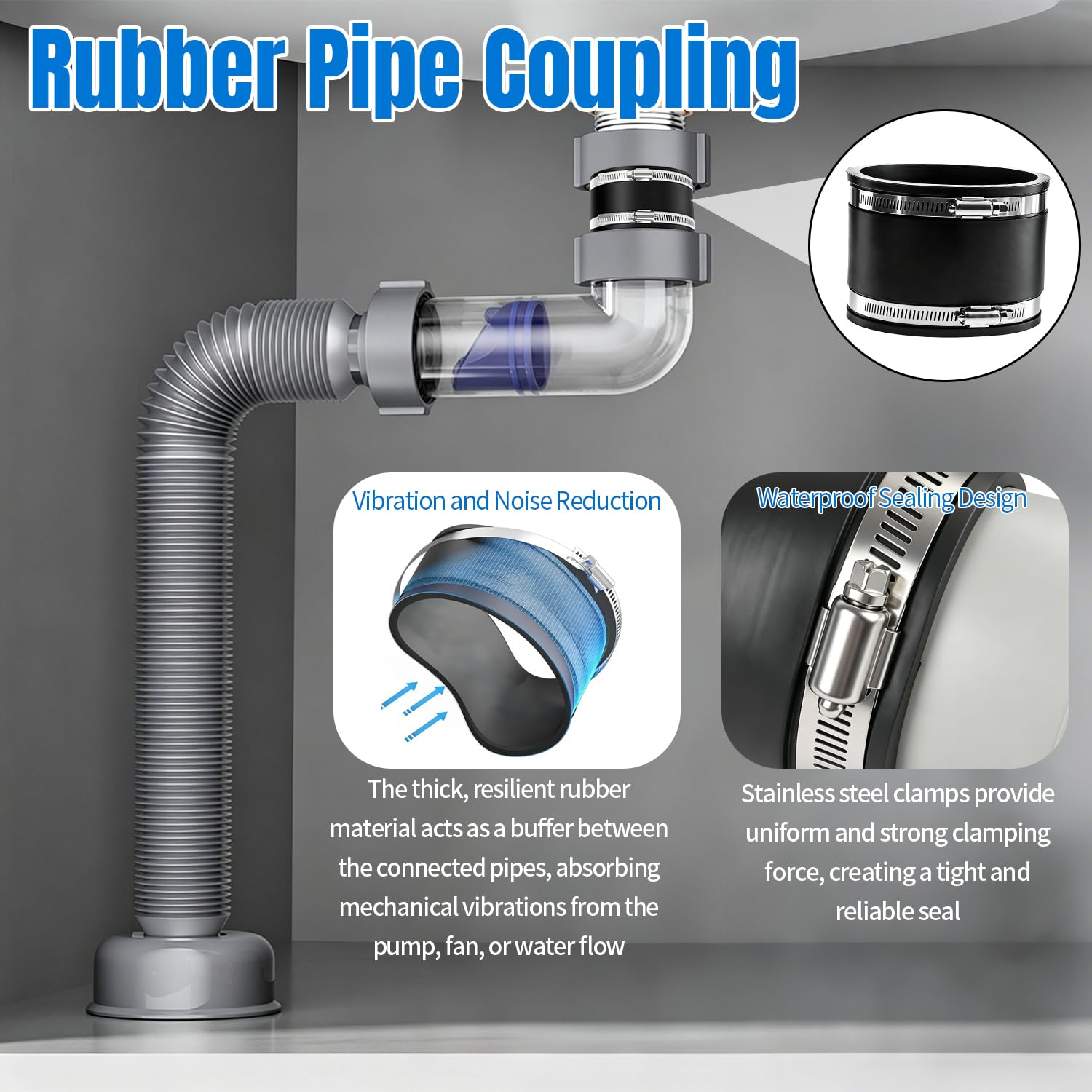 Manchon de Raccordement Flexible 2 Pièces Manchon Caoutchouc 100mm | avec Double Collier Acier Inoxydable Étanchéité Anti-Fuite Adaptateur Universel pour Drainage Ventilation et Réparation DIY