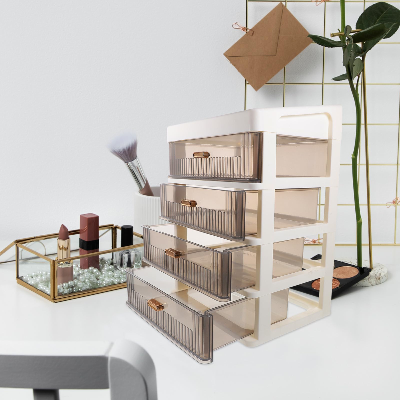 SHINEOFI Organizer da Scrivania Multifunzione con Cassetti Trasparenti, Scatola Portaoggetti in Plastica Robusta Bianca e Nera, Organizer per Trucco, Cancelleria e Prodotti per Bagno,