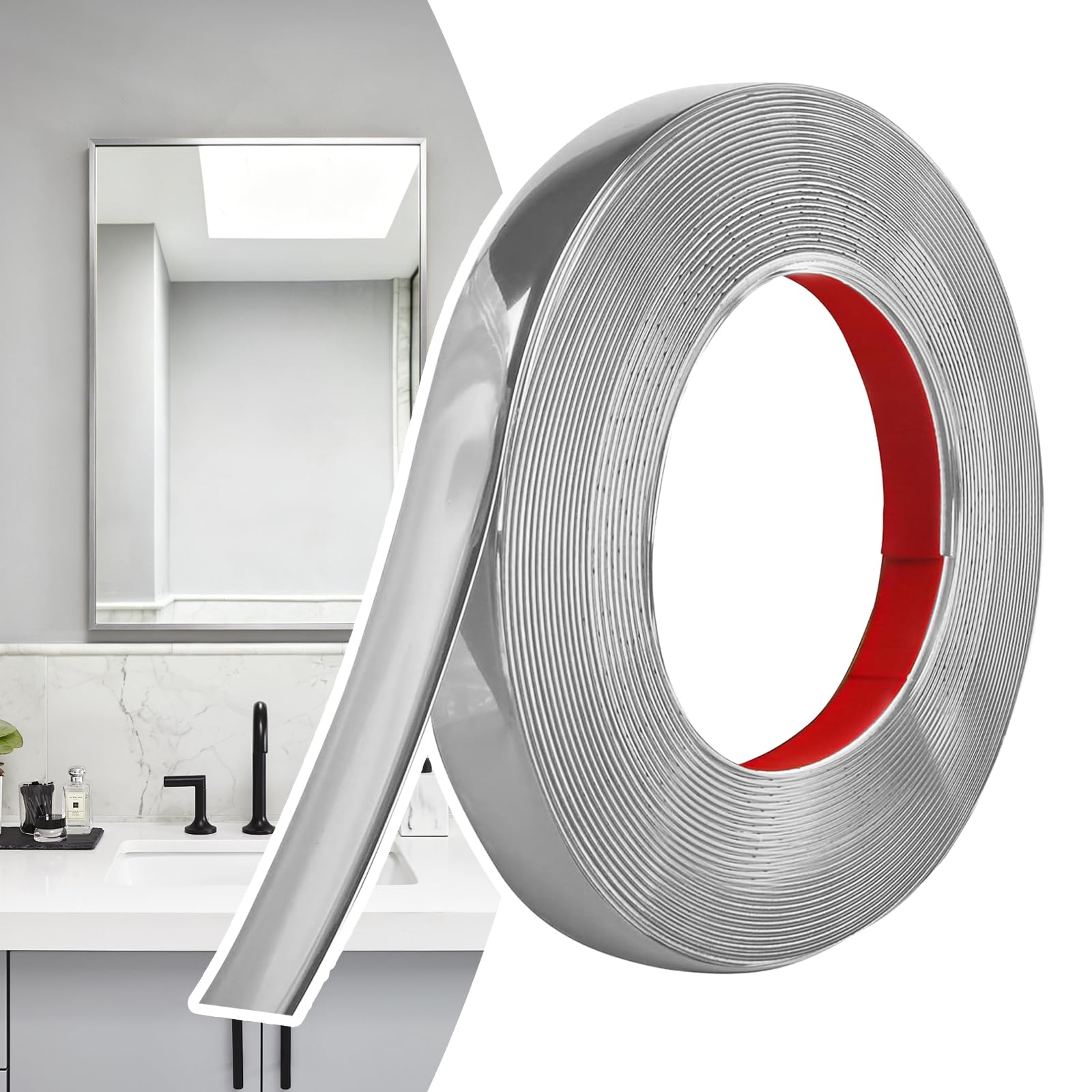 Molduras Decorativas Autoadhesivas Plata Mate Despegar y Pegar, Tiras de Pared de PVC Flexibles, Ideales para Paredes, Espejos, Techos, Suelos, Armarios, Azulejos (12M x 2cm)