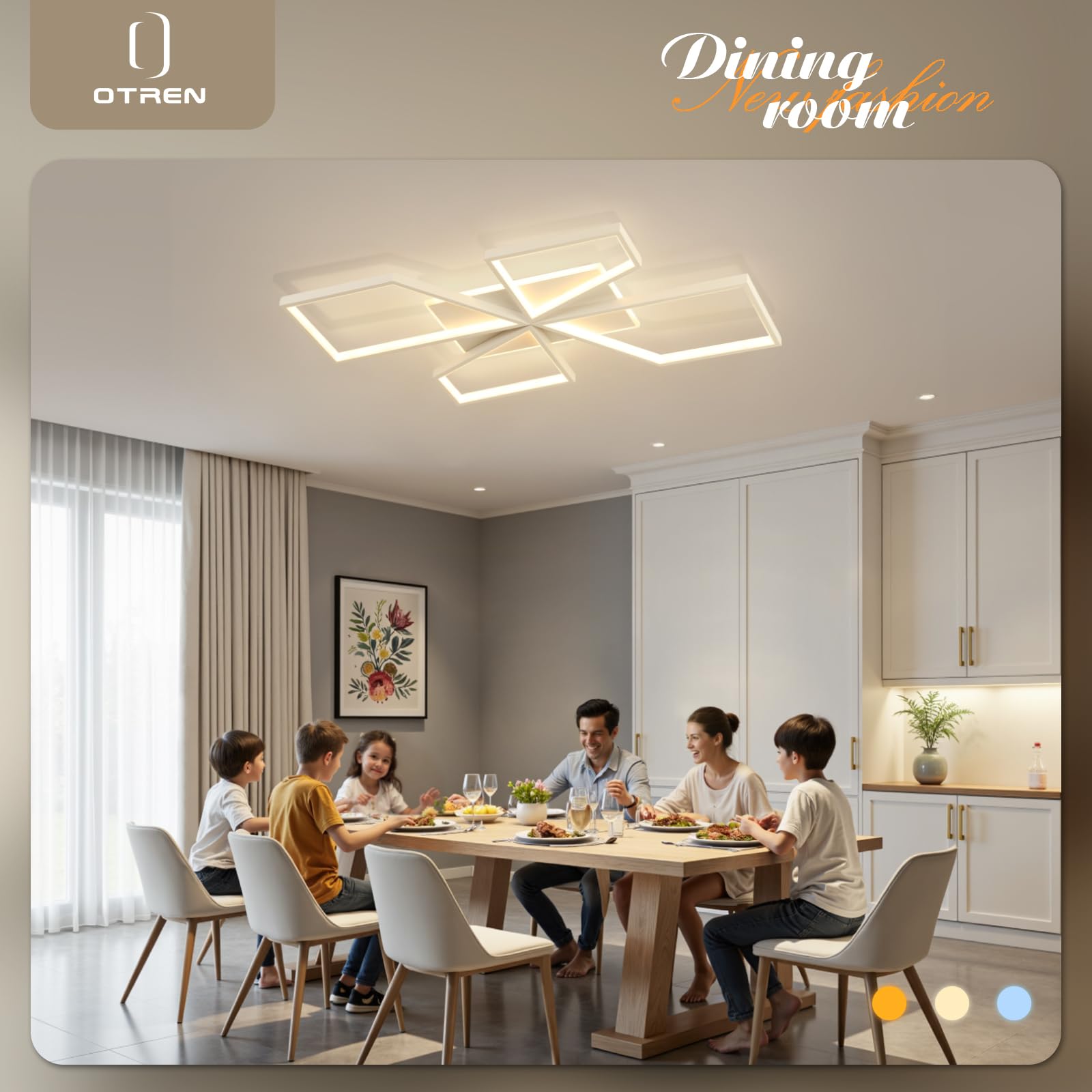 OTREN Plafoniera LED Soffitto Dimmerabile, Lampadario Camera da Letto 78CM | Timer e Funzione Memoria, Moderno per Soggiorno Cucina Sala da Pranzo, Bianco, 72W