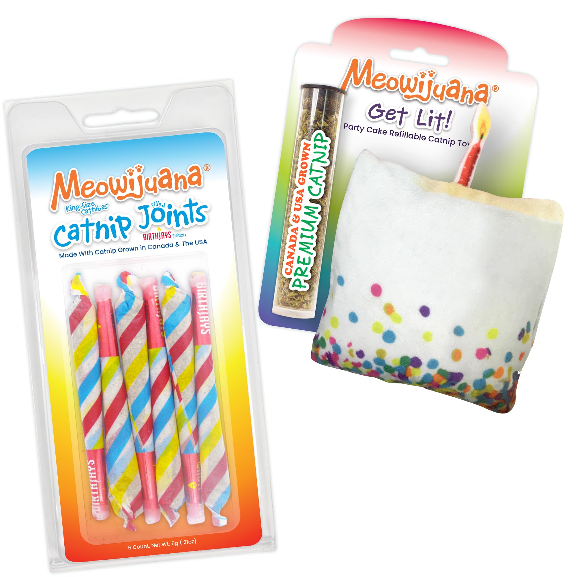 Meowijuana | Birthjays Bundle | Birthjays Catnip Joints and Get Lit Cake | Promotes Play and Cat Health | Includes Organic Catnip | Feline and Cat Lover Approved