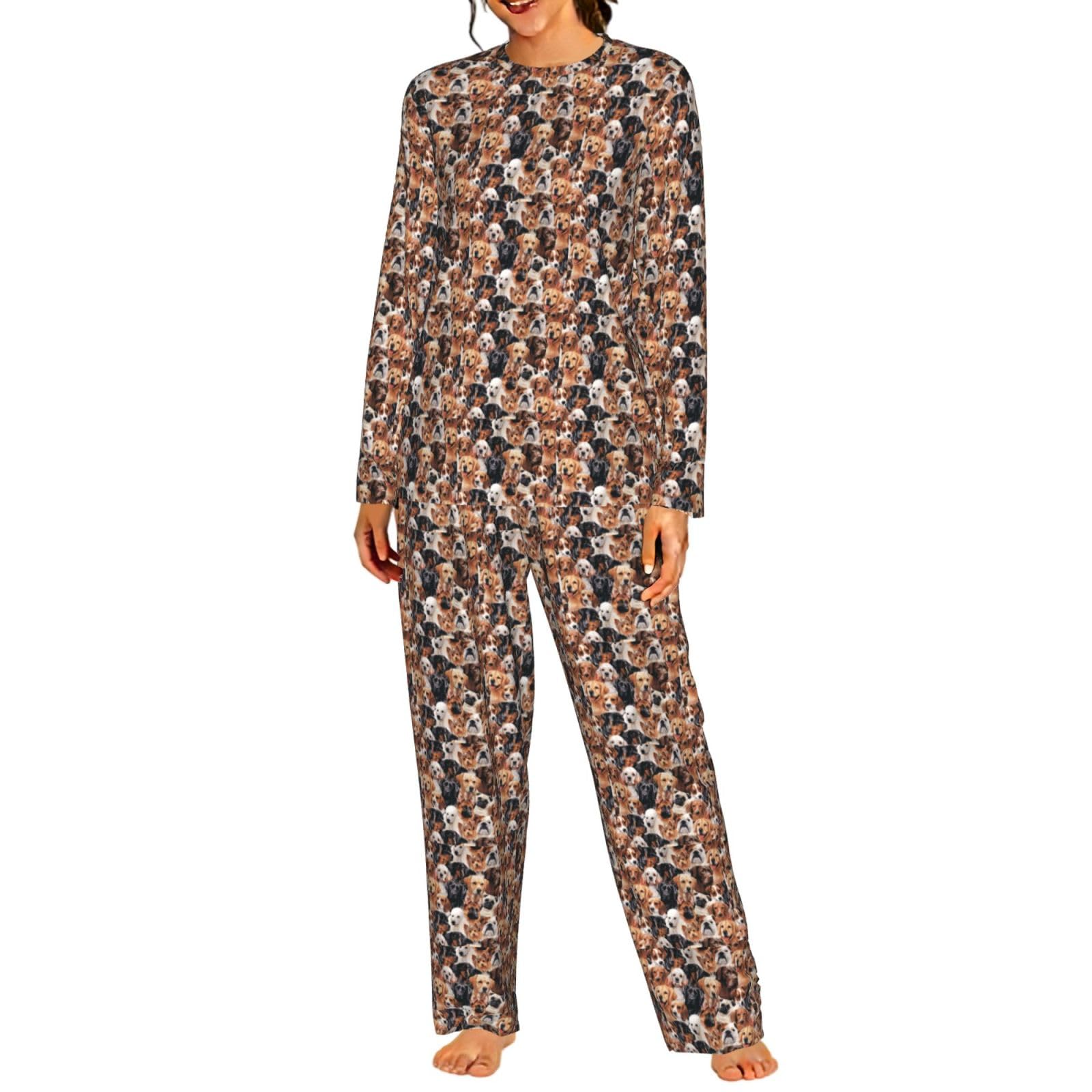 Molti Cani Stampa Delle Donne Manica Lunga Pigiama Corrispondente Morbido Elastico Coulisse Casual Daywear