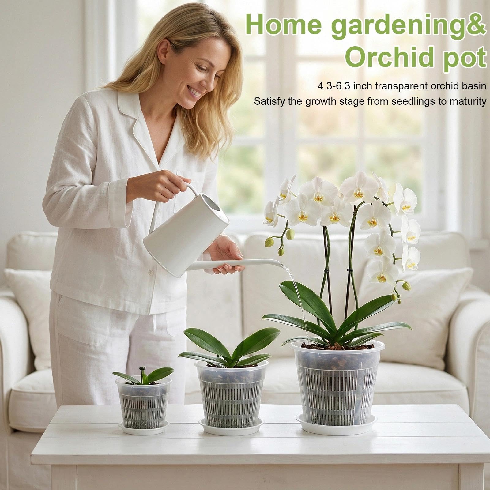 Lot de 9 Pot Transparent Orchidée, Pot pour Orchidées Respirant, Transparent Plante avec Trous de Drainage et Soucoupes pour Culture d'Orchidées en Intérieur et Extérieur (11/14/16cm)