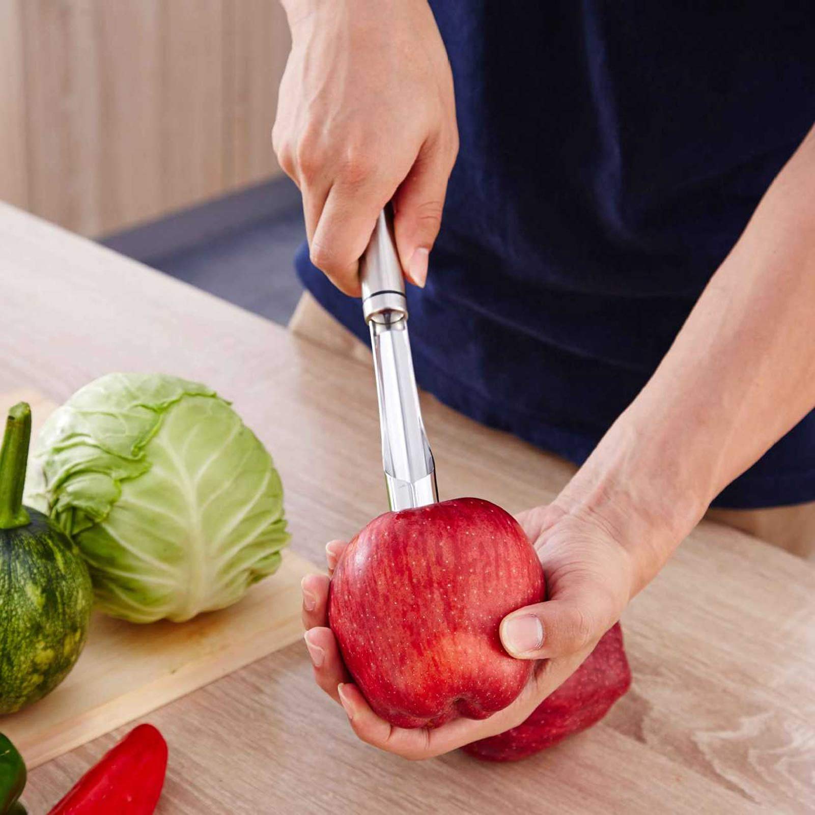 Removedor de núcleo, removedor de deshuesador de frutas de acero inoxidable 304 Fácil de usar Herramienta de descorazonador de tomate Utensilios de cocina para fresas Manzanas Pimienta Verduras