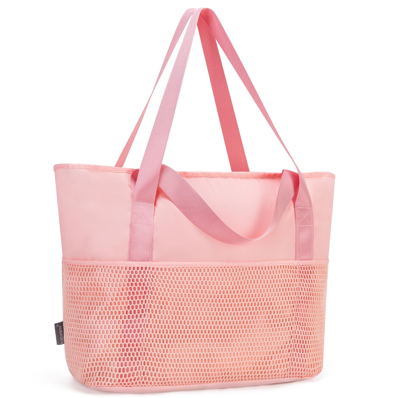 KABAQOO Large Beach Bag Waterproof Sandproof Tote Bag for Women with Zipper & Mesh Pockets for Pool Swim Travel Everyday