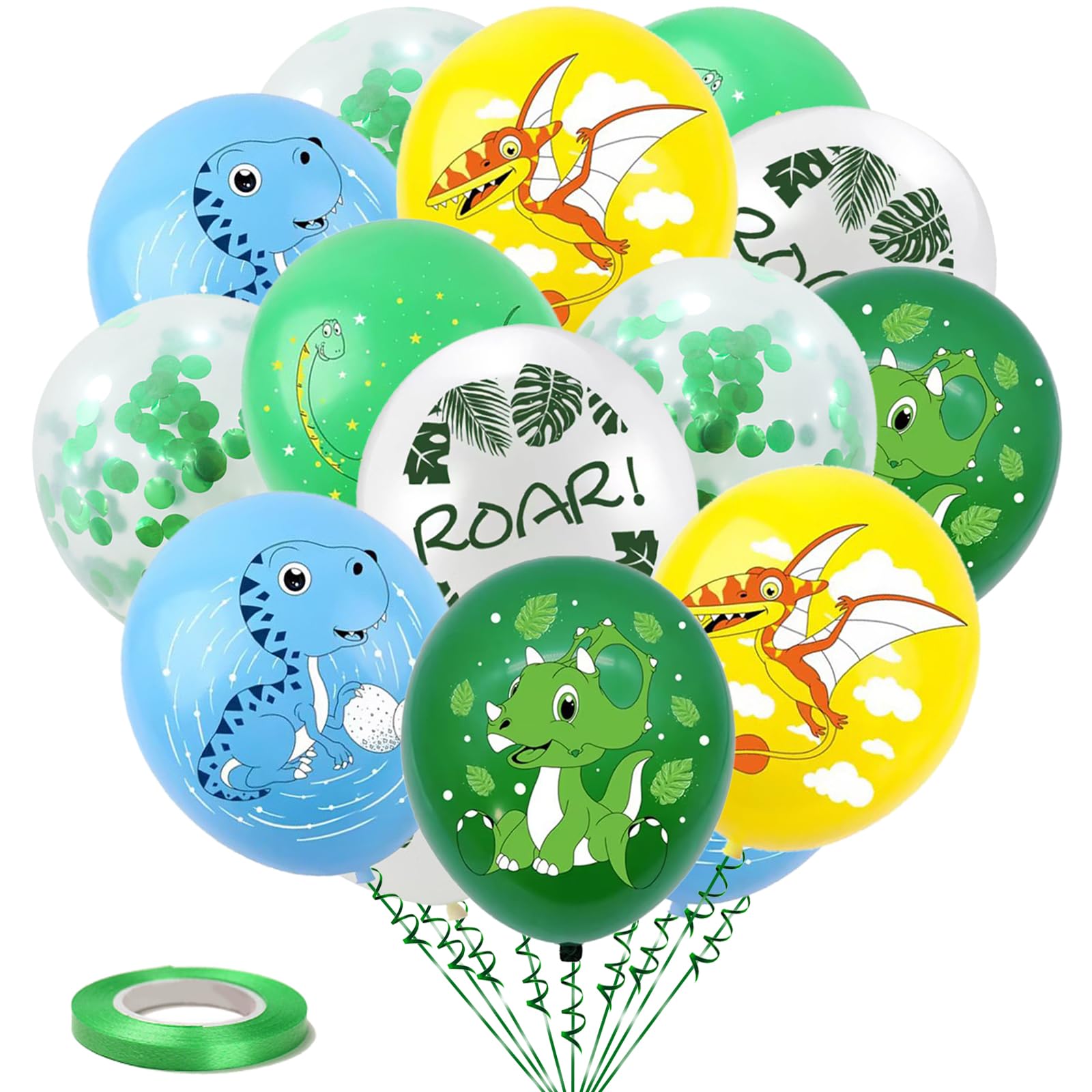 YXBWM 30PCS Dinosaur Balloons Decorations - 12inch Latex Pterosaur Triceratops for Party Supplies - 6 Unique Styles for Birthday Celebration