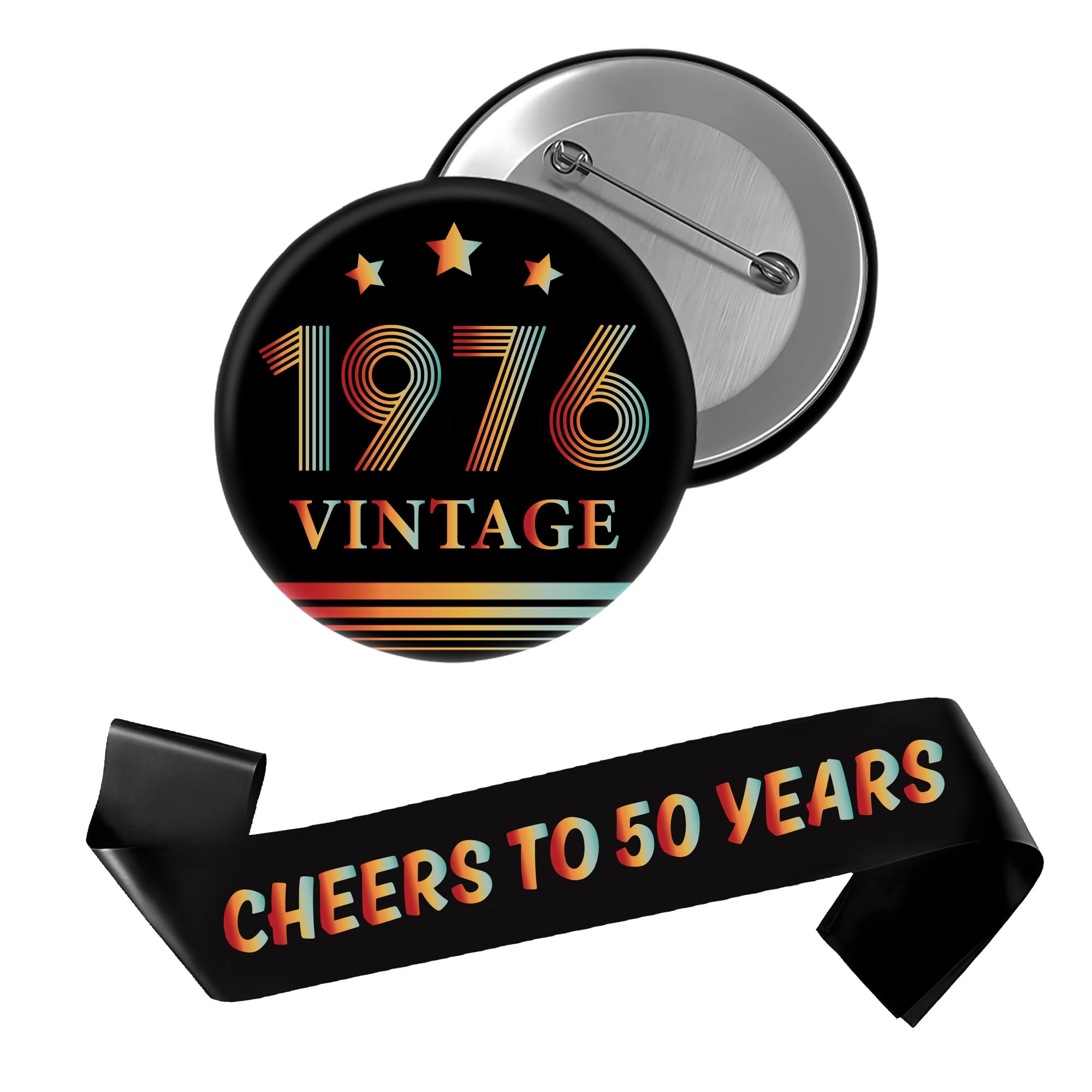 50th Birthday Decorations Sash Women- 2 Pcs Vintage Themed Cheers To 50 Years Ribbon 1976 Vintage Badge Birthday Gifts for Men Women 1976 50 Years Old Birthday Party Accessories