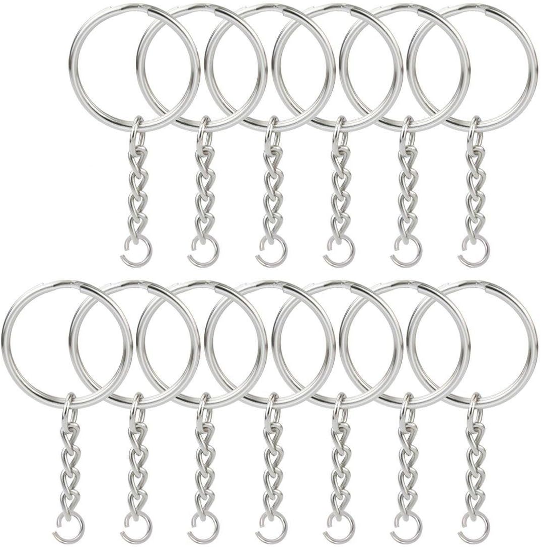 Jmkcoz 100pcs 1"/25mm Metal Split Key Ring with Chain Silver Key Ring Keychain Ring Parts Open Jump Ring and Connector Accessories for DIY