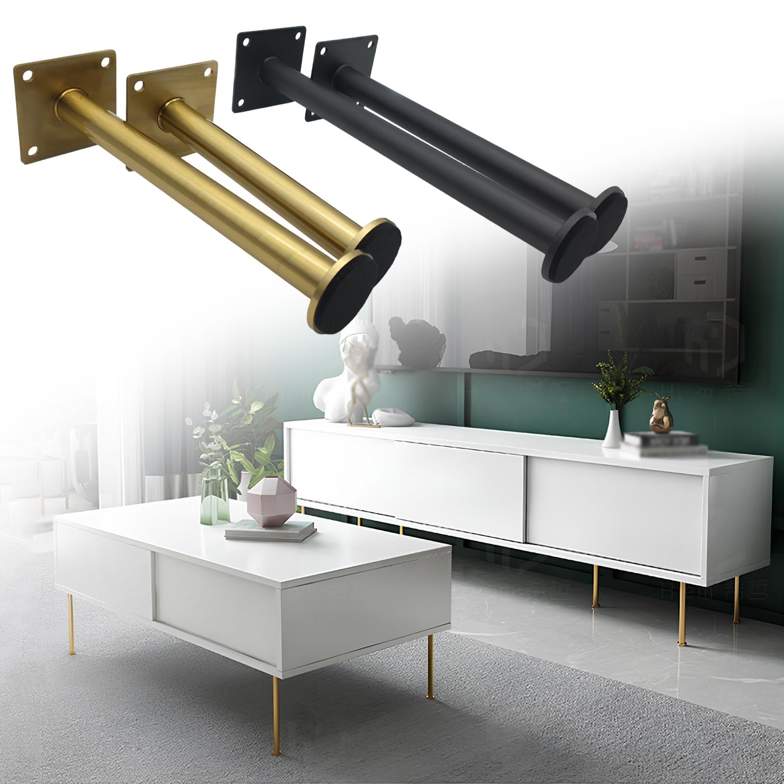 Genérico 4 Elevadores De Metal para Muebles, Patas Redondas Ajustables En Altura para Armarios, Estantes De Cocina, Sofás Y Otomanas(Negro,25cm/9.8in)