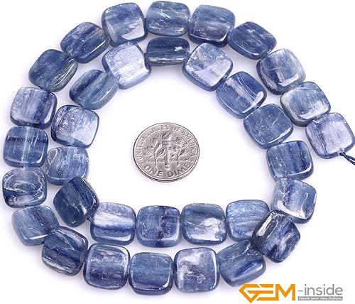 Miniatura 2 de GEM-insid - Cuentas sueltas de cianita azul cuadrada de 0.47 pulgadas (0.472 in), cuentas de energía natural para hacer joyas, 15 pulgadas