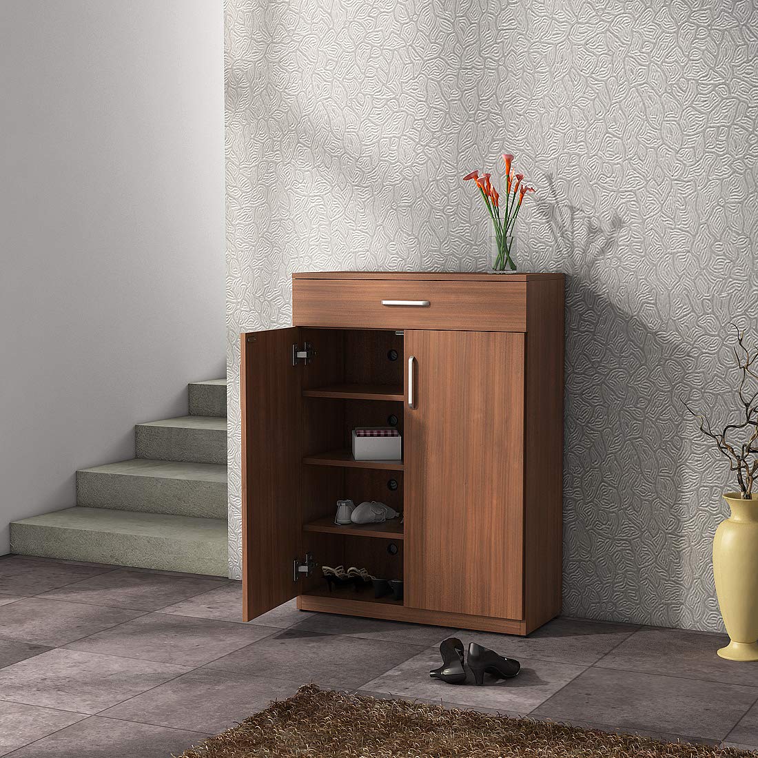 SPACEWOOD Shoe Rack| 3 Year Warranty | Cabinet |Liberty | 2 Door with 1 Drawer | Engineered Wood | Walnut Rigato-image-39