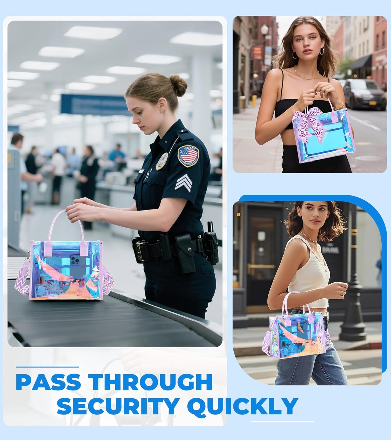 Clear Tote Bag Stadium Events Transparent Clear Purse for Women Thick PVC Shoulder Bag with Guitar Strap for Concert - Image 7