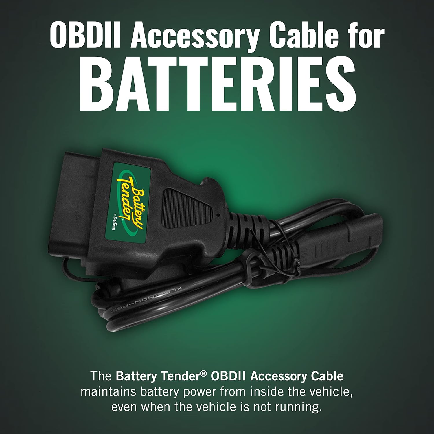 Battery Tender OBDII Adapter Cable for 12V Battery Charging - 22 Inch Cord - Solar Compatible - Charge Vehicle's 12V Battery Through OBD II Port - 081-0154-DL