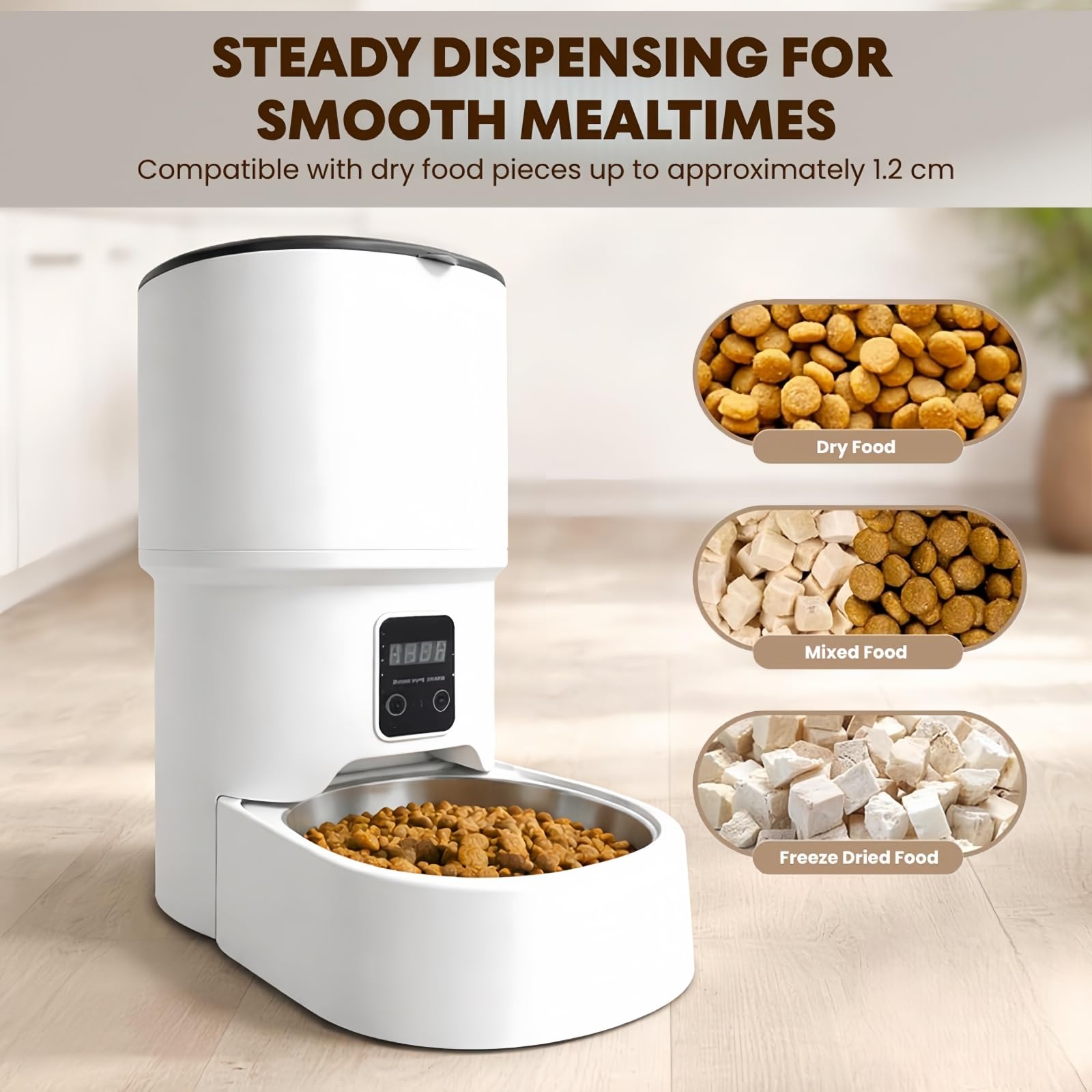 Comedero automático para Mascotas de 4 L: dispensador programable de Comida para Gatos y Perros con Control de porciones, alimentación Dual y Tapa con Cierre de Seguridad.