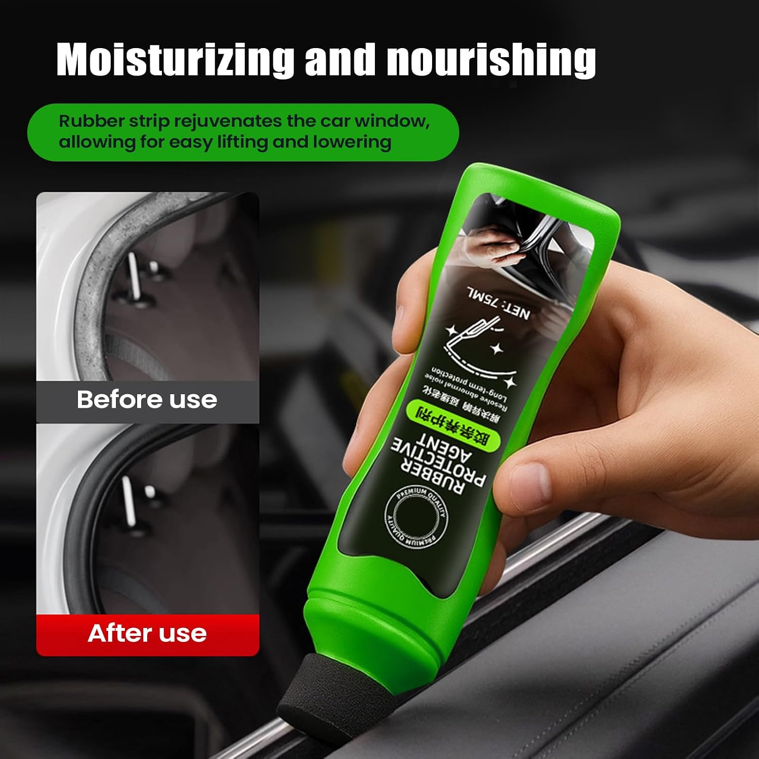 Rubber Rejuvenator, 75ml Refurbish Agent, Trim Conditioner with Sponge Tip, Silicone Material with Easy Application, Car Care Accessory with Restorative Effect, for Interior Vehicle Truck Window