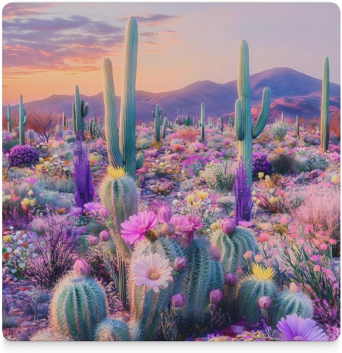 Cactus Succulent Coasters for Drinks Square Ceramic Coasters Cup Mats with Cork Base