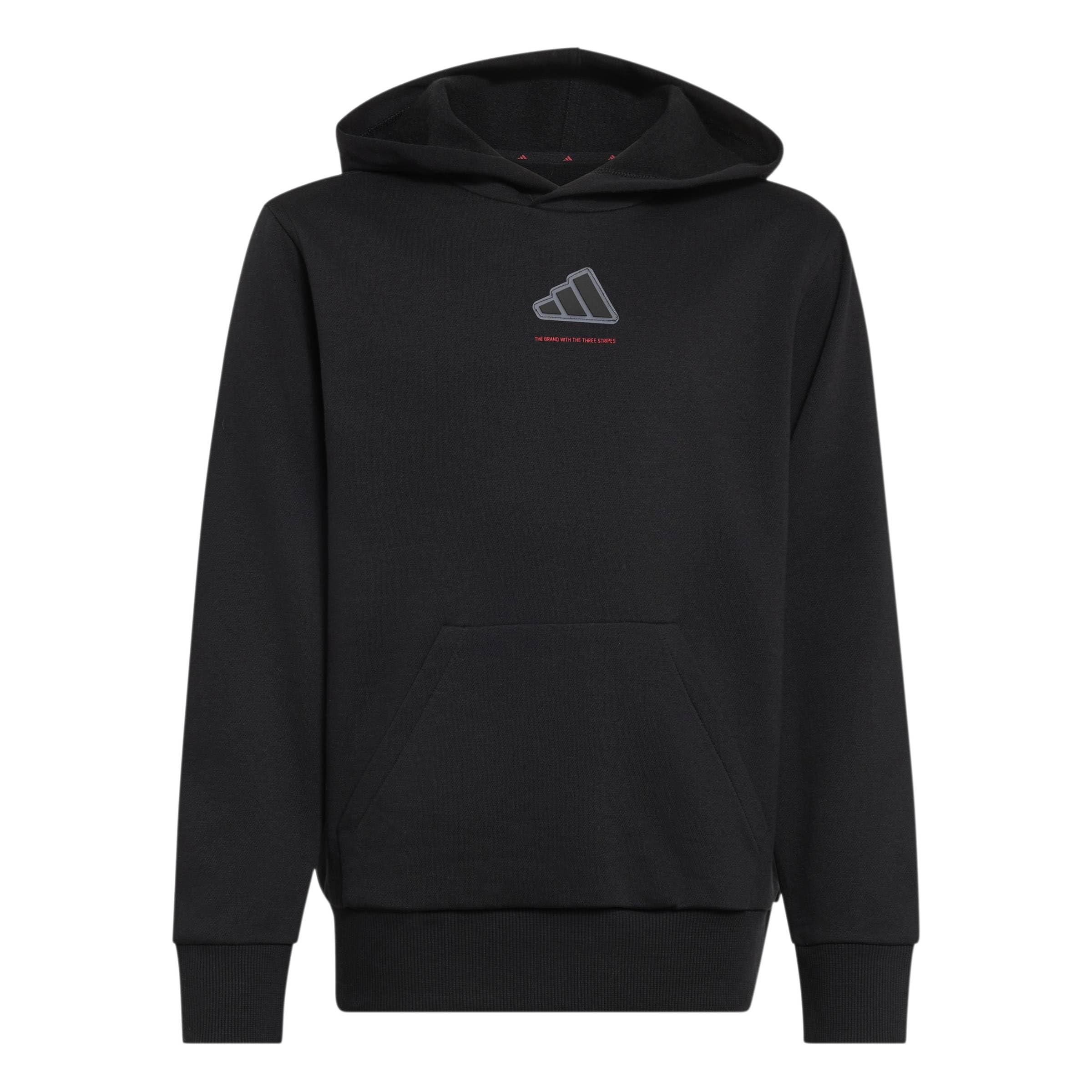 adidas Chlopcy Adidas Boys Slogan Fleece Hoodie Sweatshirt, black, 7-8 Years