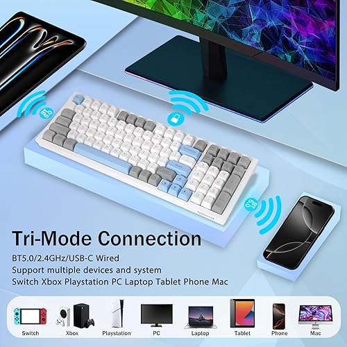 Miniatura 5 de Redragon K723 Teclado mecánico inalámbrico para juegos cremoso, Bluetooth2.4GUSB-C con cable, retroiluminación RGB, interruptores lineales
