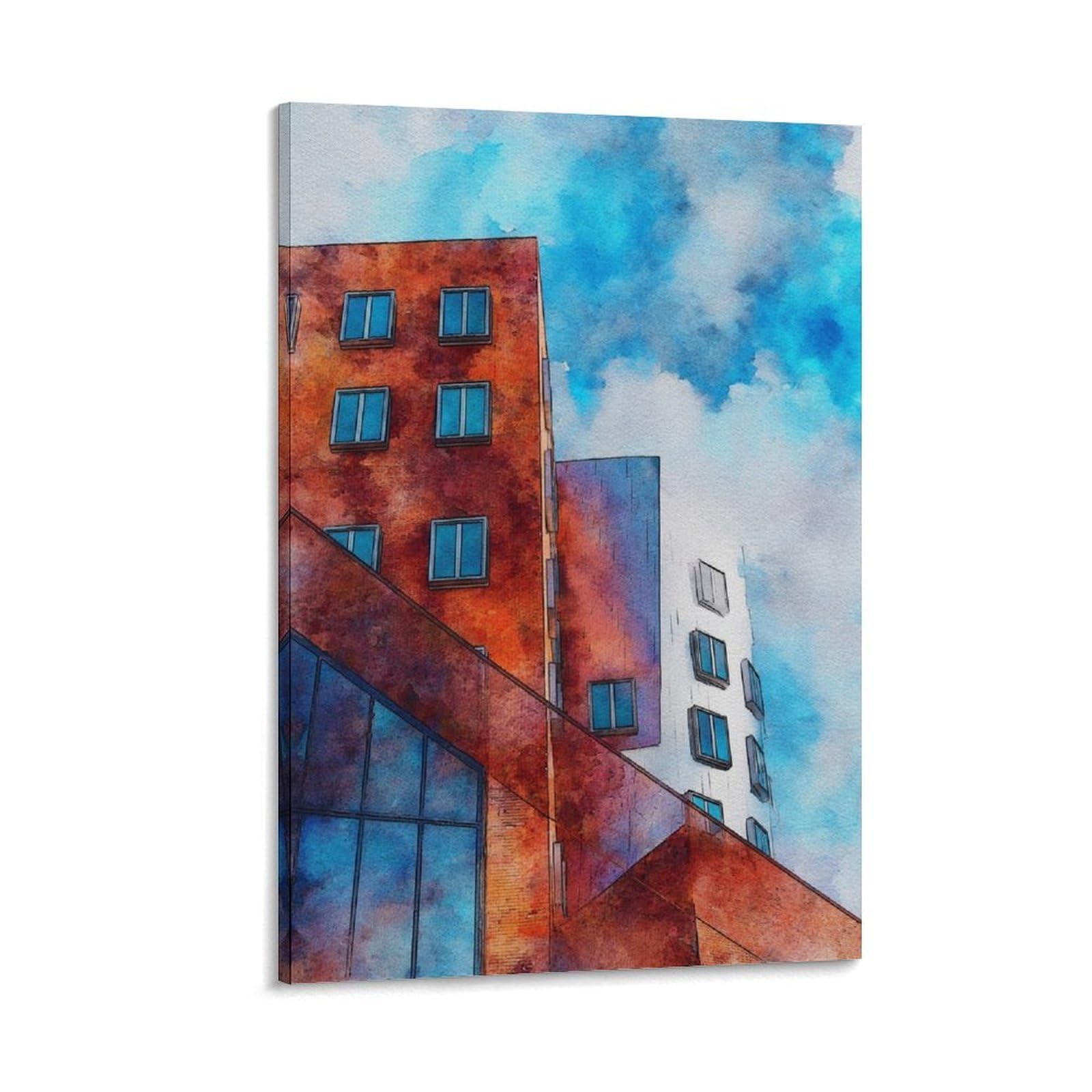 Cnaheiz Frame-Style Dusseldorf Germany 24X36inch(60X90cm) Vintage Travel Poster Watercolor Canvas Art