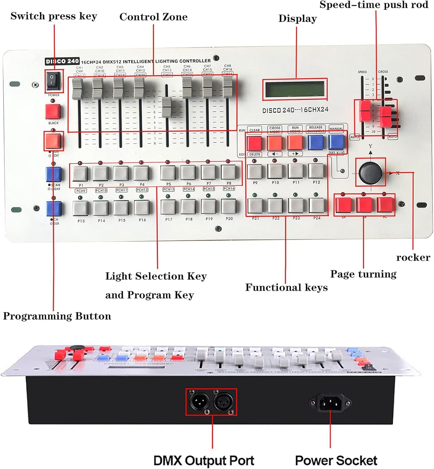 Controlador DMX de 240 canales, consola de luz de escenario DMX512 con edición de programas y control de atenuación, para equipos de iluminación de bodas, eventos y espectáculos en vivo