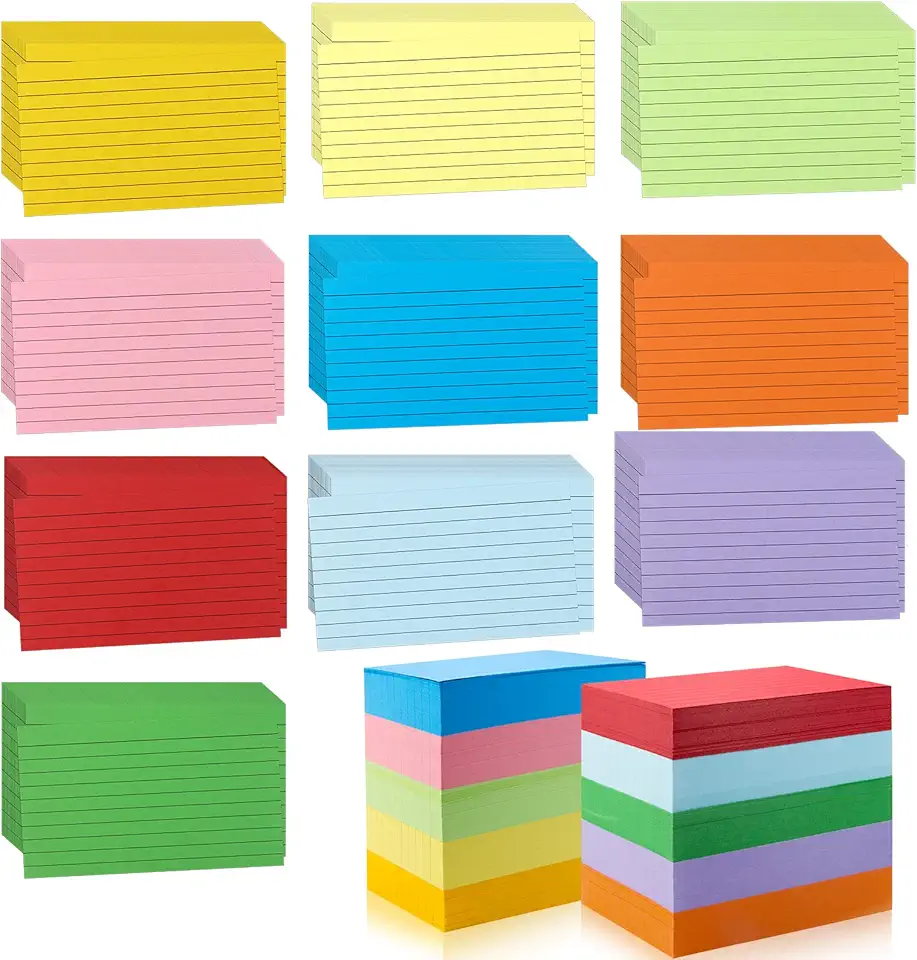 1200 Pieces Index Cards Ruled 3 x 5 Color Index Cards Bulk, Flash Cards, Study Cards, Note Cards for Learning School and Office Uses, 10 Colors