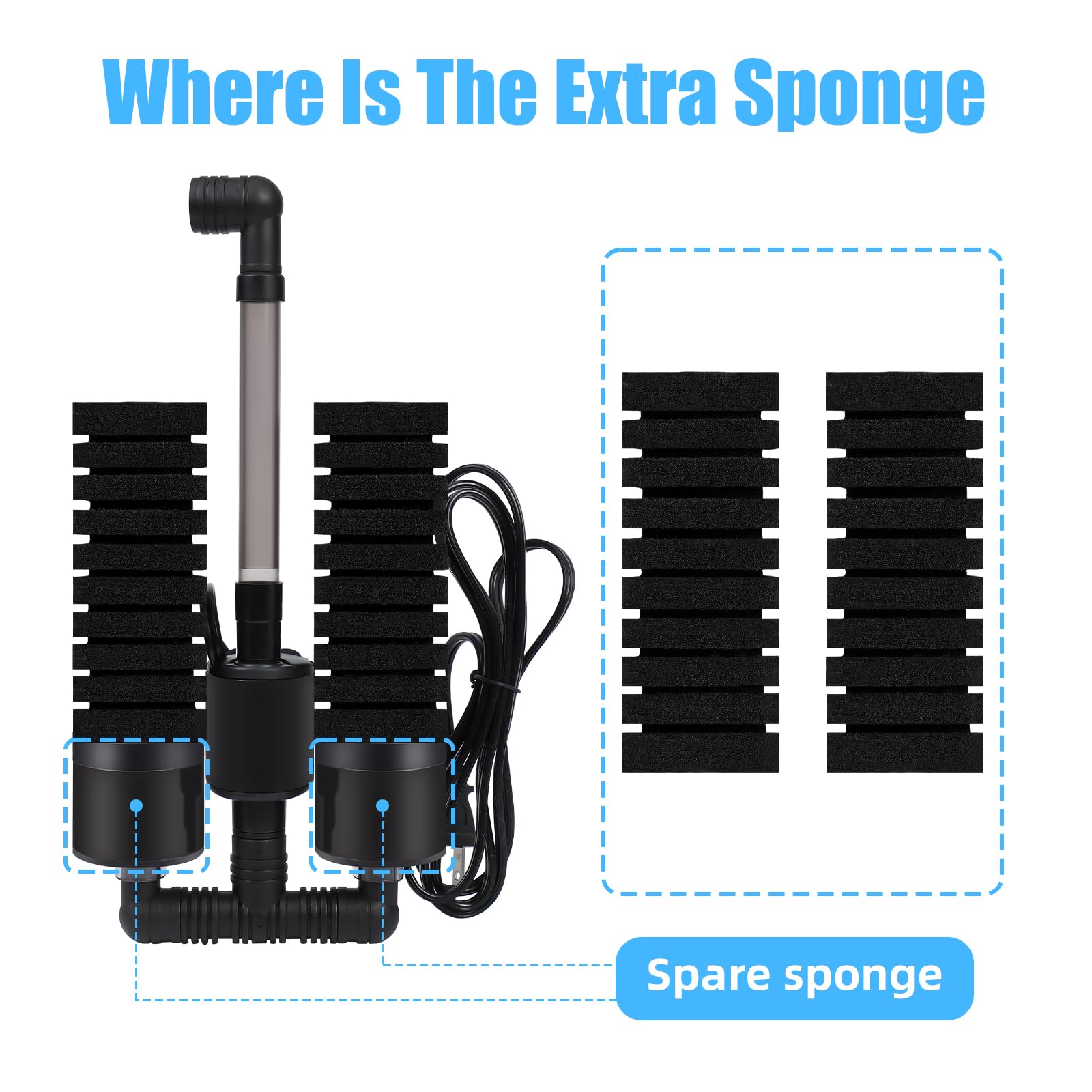 AQUANEAT Filtro de esponja, filtro de esponja para acuario con bomba, filtro eléctrico con 2 esponjas adicionales, medio