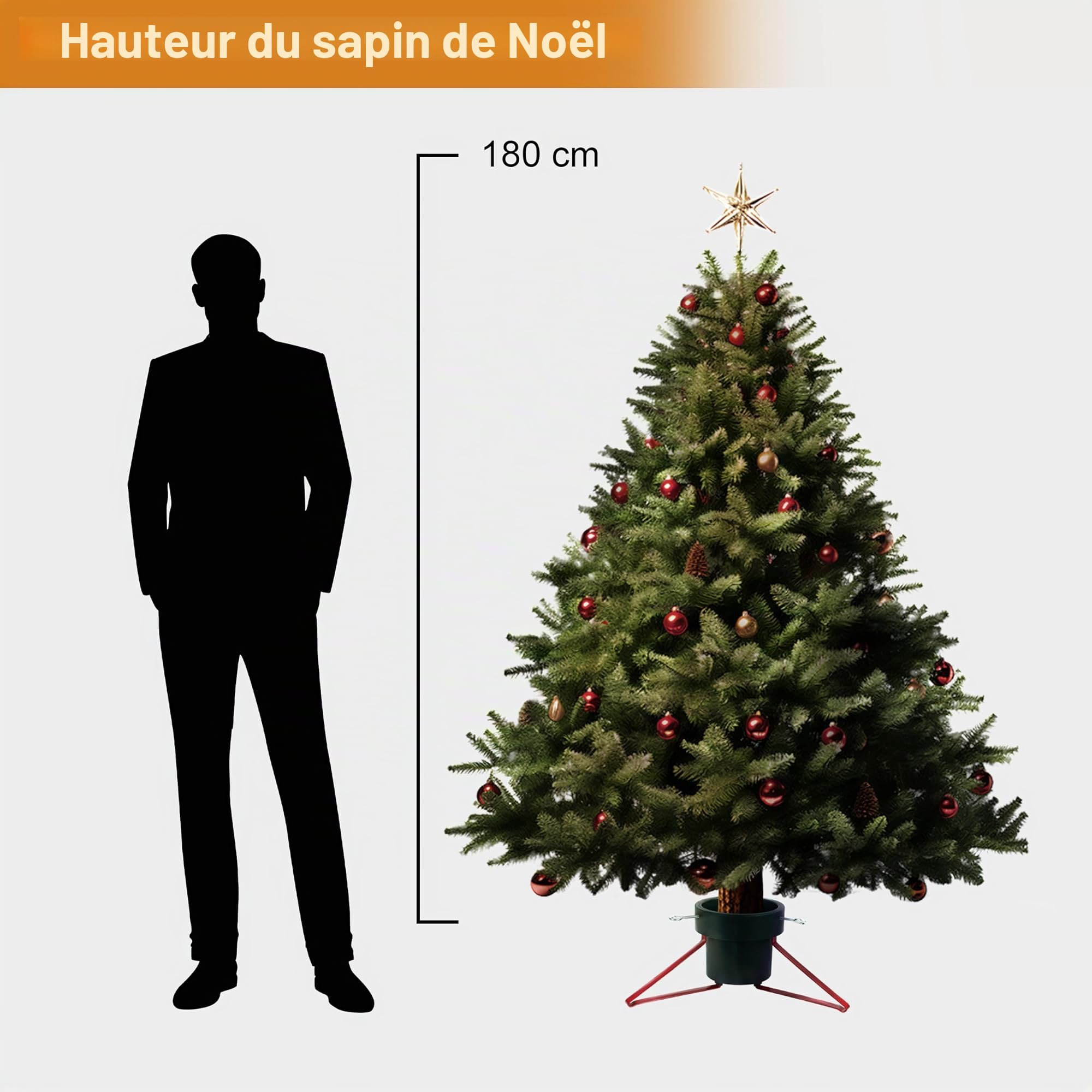Support pour sapin de Noël pour arbres jusqu'à 1,8 m | Fixation manuelle avec 3 mécanismes à vis | Réservoir d'eau remplissable jusqu'à 1,5 L pour une stabilité supplémentaire | Support de