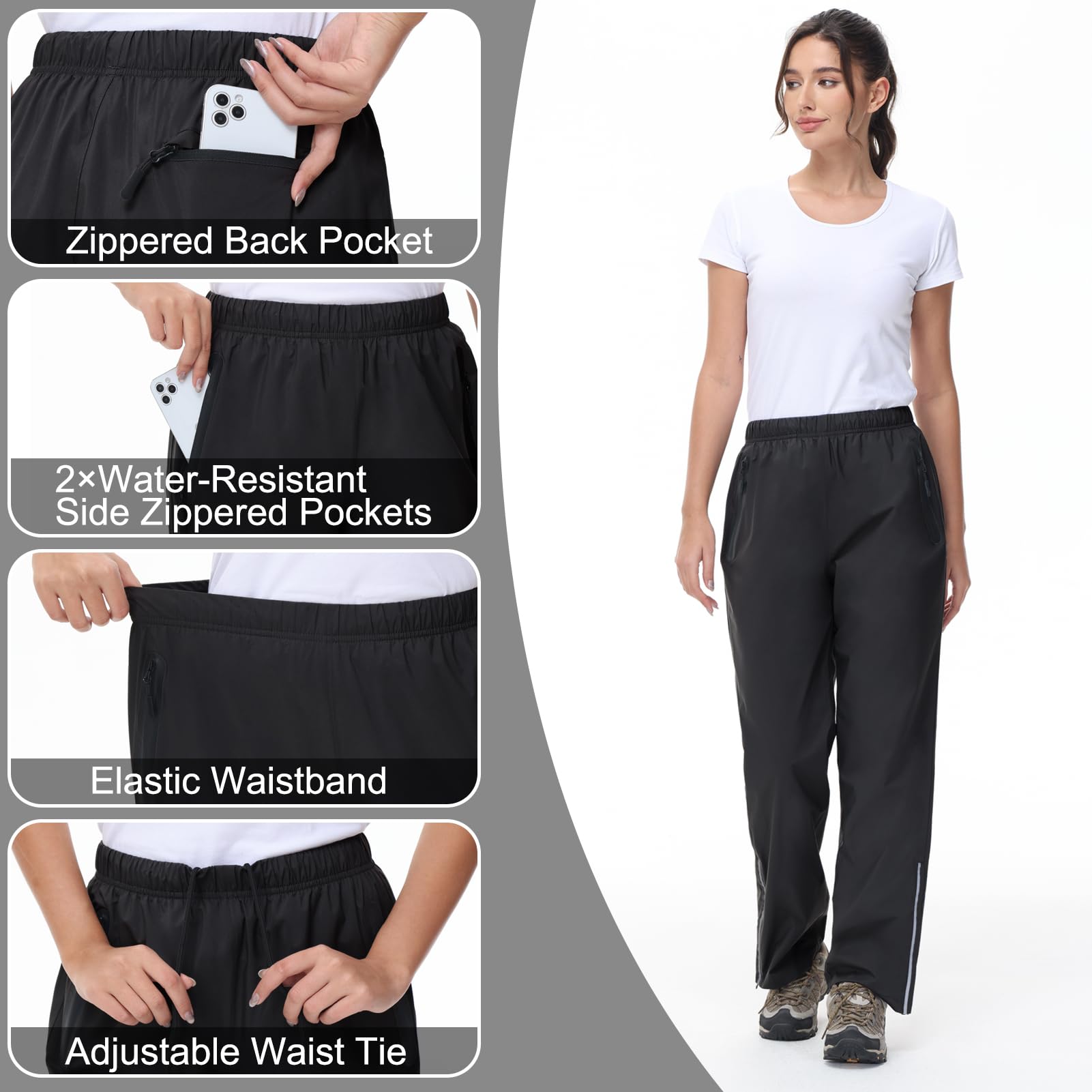 MOCOLY Surpantalon Imperméable Femme Pantalon Pluie Léger Réfléchissant Vélo Moto Randonnée Camping Extérieur