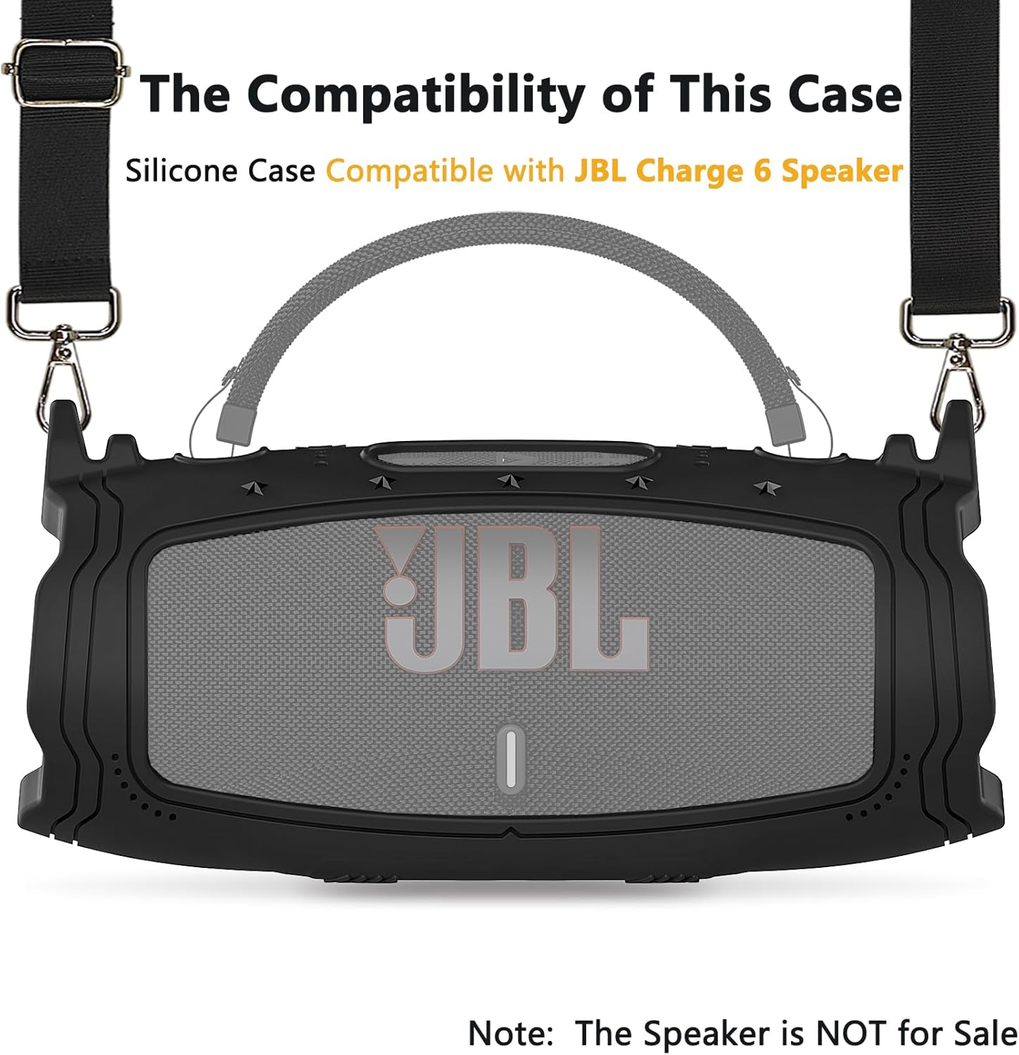 Silicone Cover Case for JBL Charge 6 Portable Bluetooth Speaker Accessories, Charge 6 Speaker Protective Case with Shoulder Strap (Black Cover) - Image 2