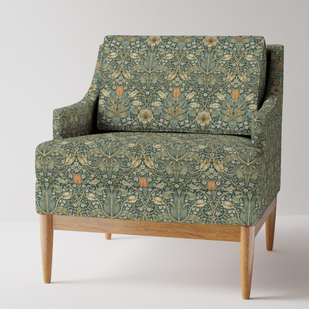 Spoonflower Fabric - William Morris Traditional Floral Green Botanical Garden Bloom Meadow Printed on Recycled Canvas Fabric by The Yard - Durable Upholstery Home Decor Accessories