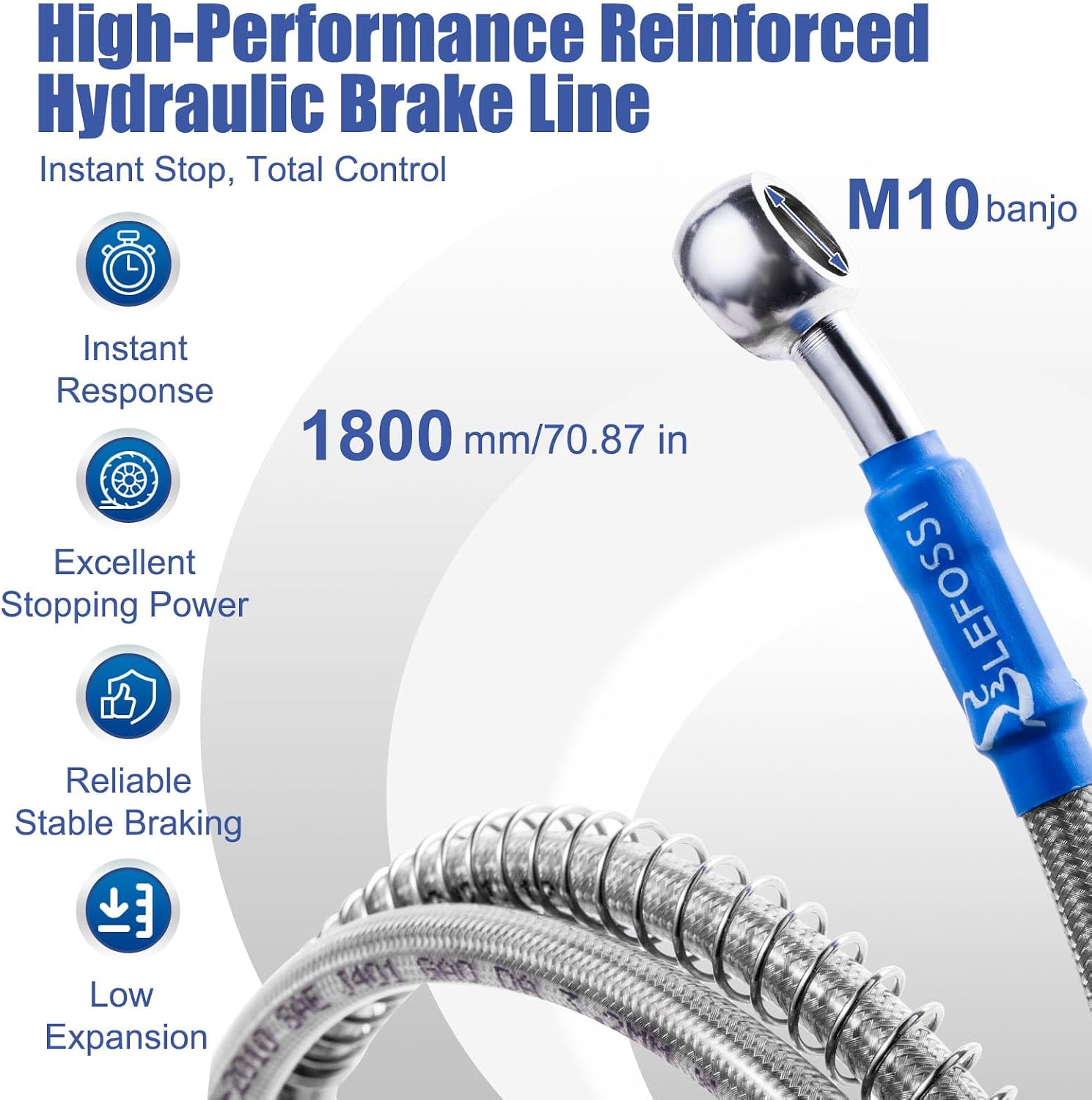 Motorcycle Braided Hydraulic Brake Oil Hose Line Pipe Cable Compatible with ATV Scooter Pit Dirt Bike Enduro Motocross Street Sport Racing Bikes，Stainless Steel，10mm Banjo Ends - 1800mm