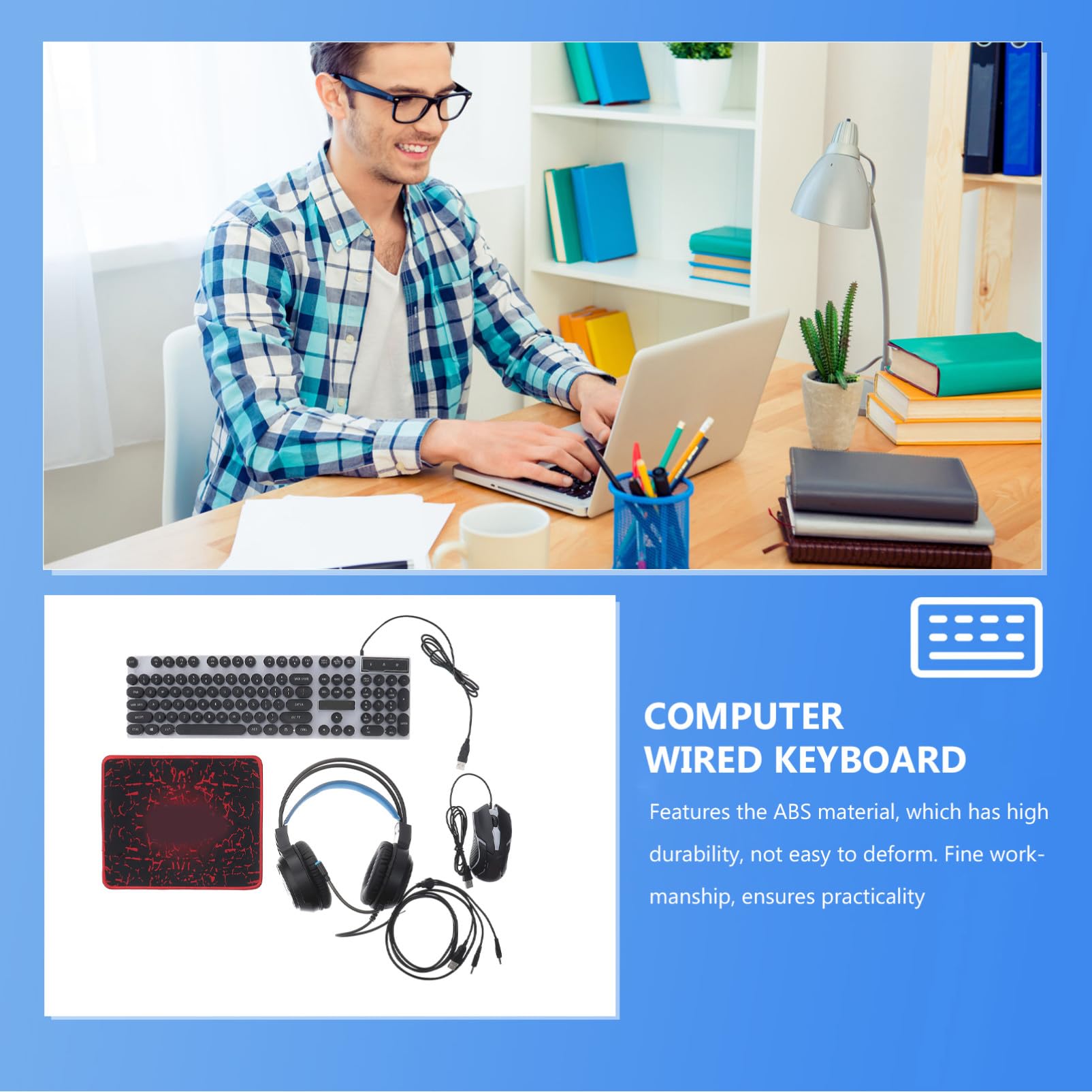 Combo de Teclado, Ratón y Auriculares para Juegos USB 2.0 | Abs Negro, 104 Teclas y 4 Botones, Conector 3.5mm y Altavoz de 50mm, 1 Set