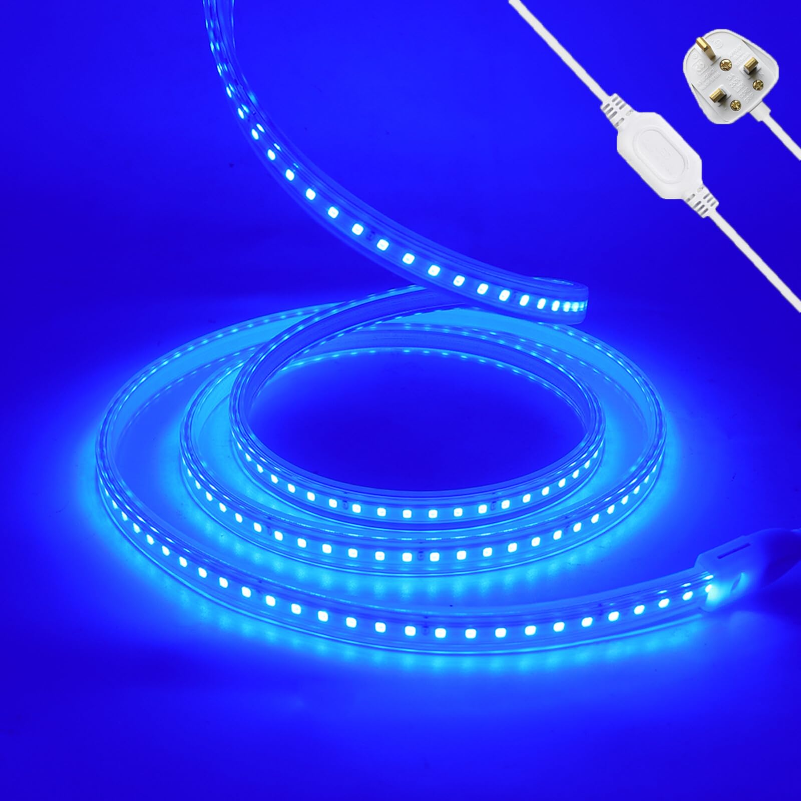 KAFULA 220V LED Light Strip [50m, Blue Light], IP65 Waterproof, 120 LEDs/m SMD2835 Flexible LED Rope Light CRI85+, can be Cut Every 1m, Home Decoration
