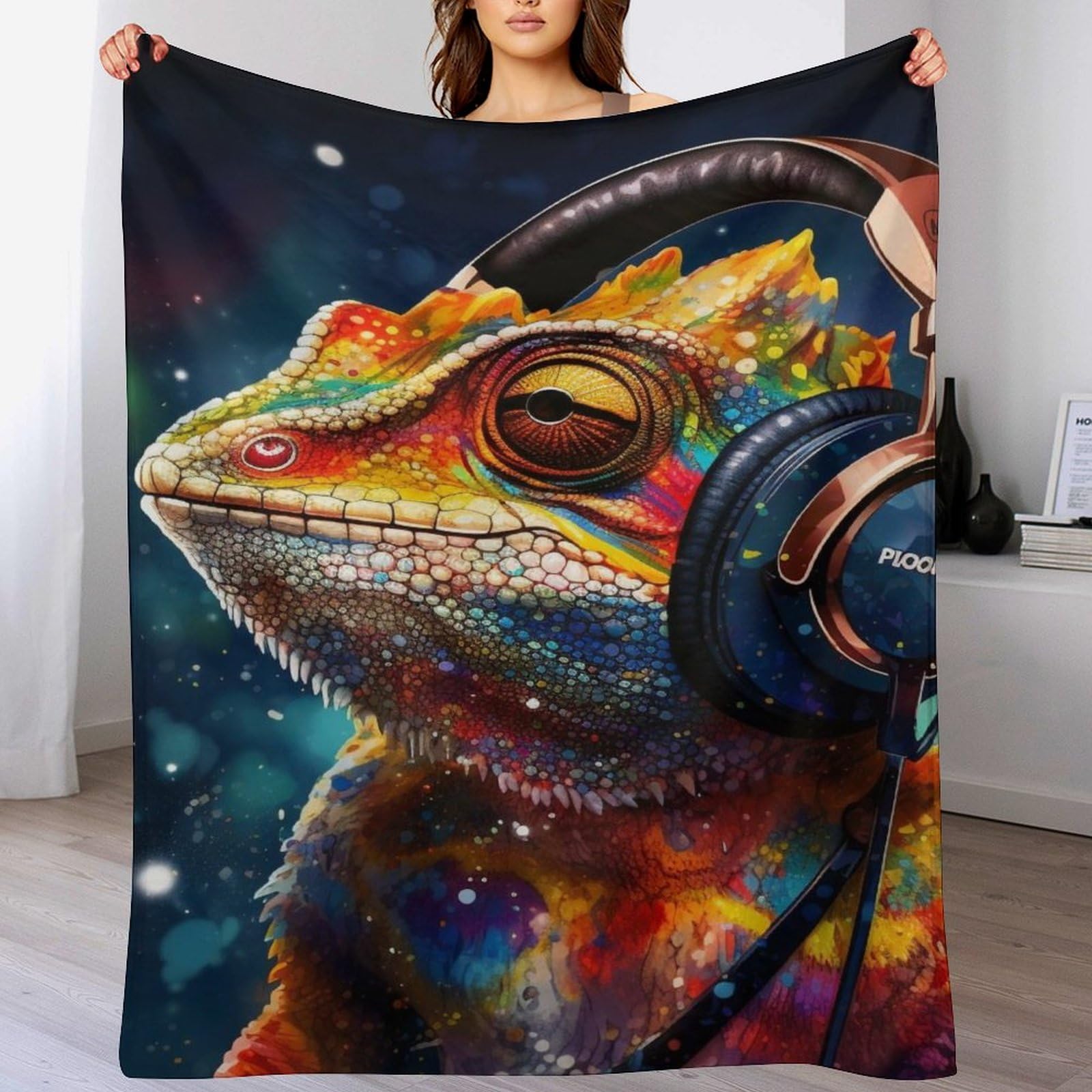 Couverture en flannel imprimé caméléon doux 180x200cm pour lit et canapé