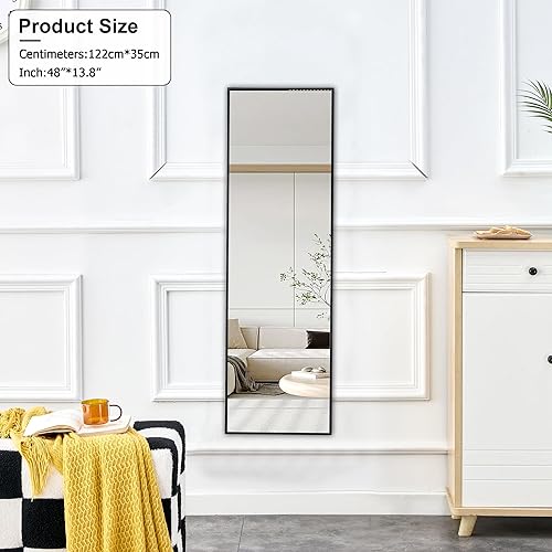 Miniatura 2 de Espejo de longitud completa, color negro de pie, 48 x 14 pulgadas, para dormitorio con marco de aluminio, espejo grande de cuerpo completo para