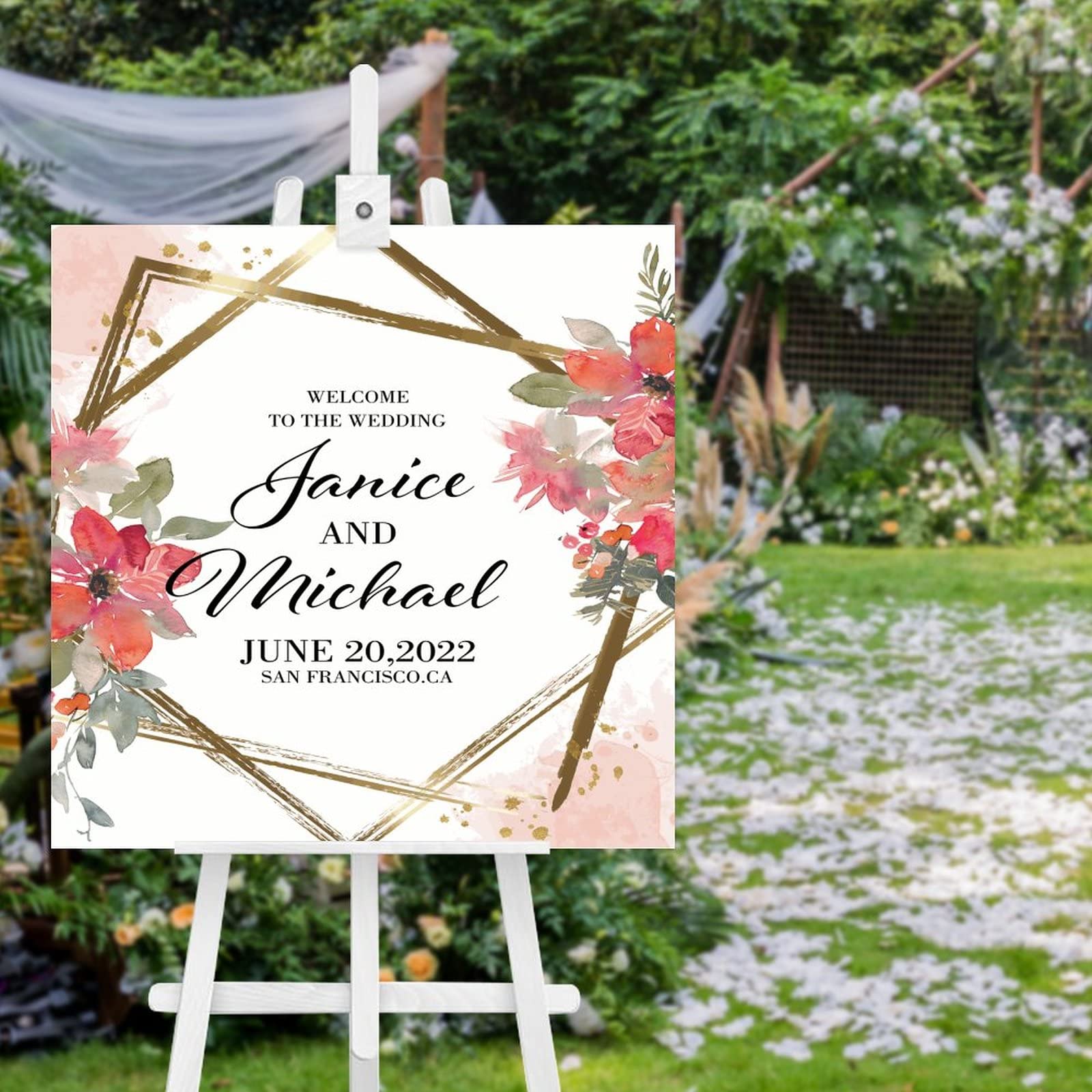Schild aus Holz, Hochzeitsschild, Aufschrift "Welcome to the Wedding of Welcome to the Wedding of Welcome to the Wedding of Welcome to the Wedding of Welcome", Hochzeitsdekoration, 50 x 50 cm