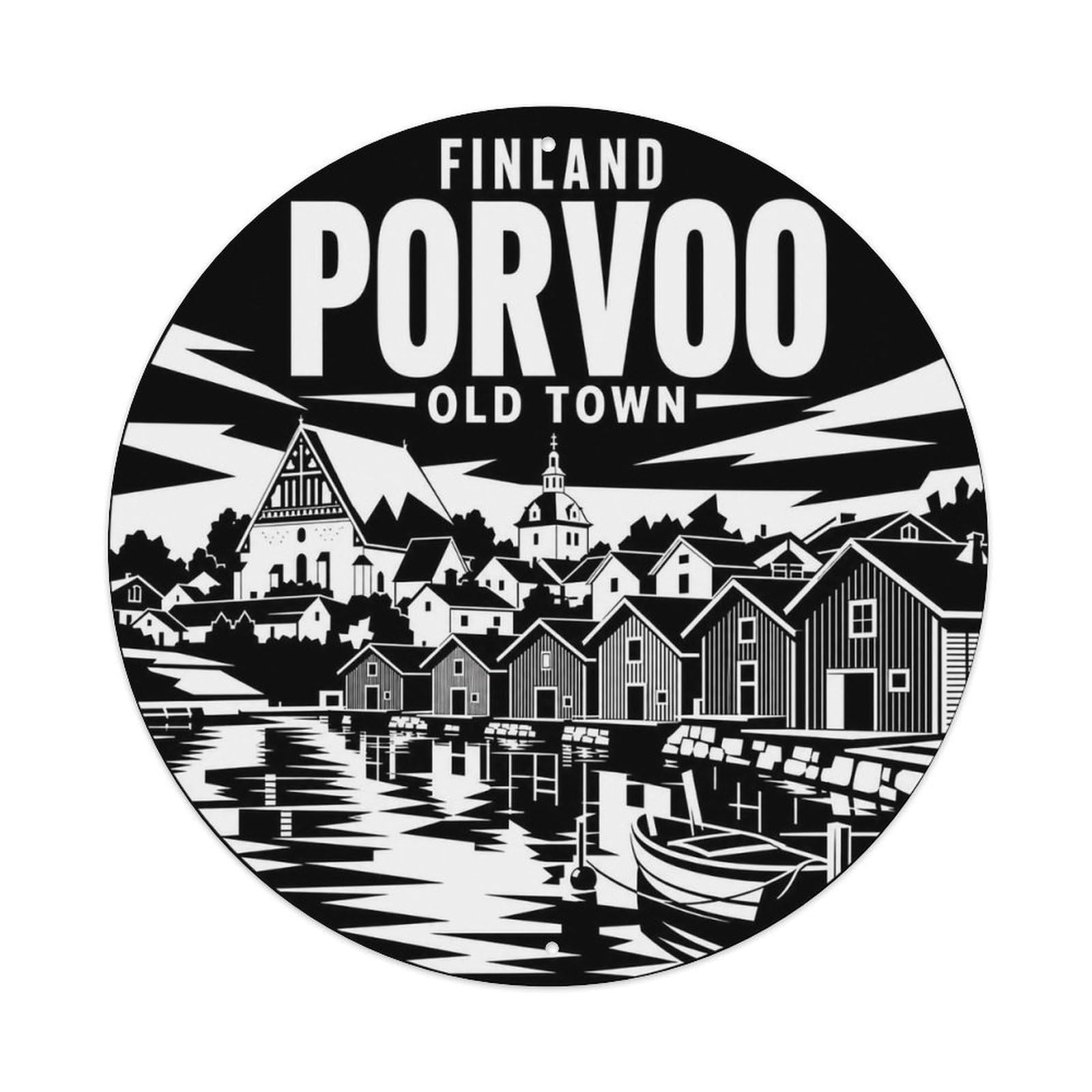 Porvoo Old Town Finnish Black White Historic Landmark Metal Tin Sign