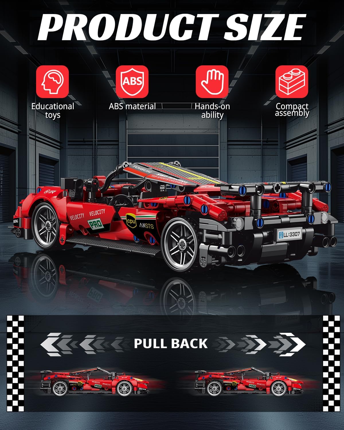 Nueris 1:18 Technic Super Sports Cars Model Sets - 426 PCS Red MOC Building Block Car Raceing Engineering Toys - Gift Idea for Adults Boys Girls for Play and Display Collection