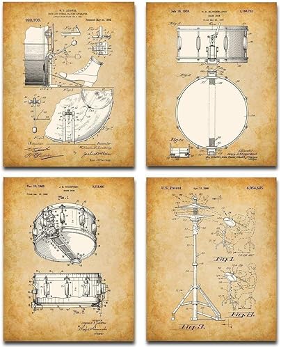Original Drums - Juego de cuatro fotos (8 x 10) sin marco, hace una gran decoración de estudio de música y regalos para bateristas de menos de $20