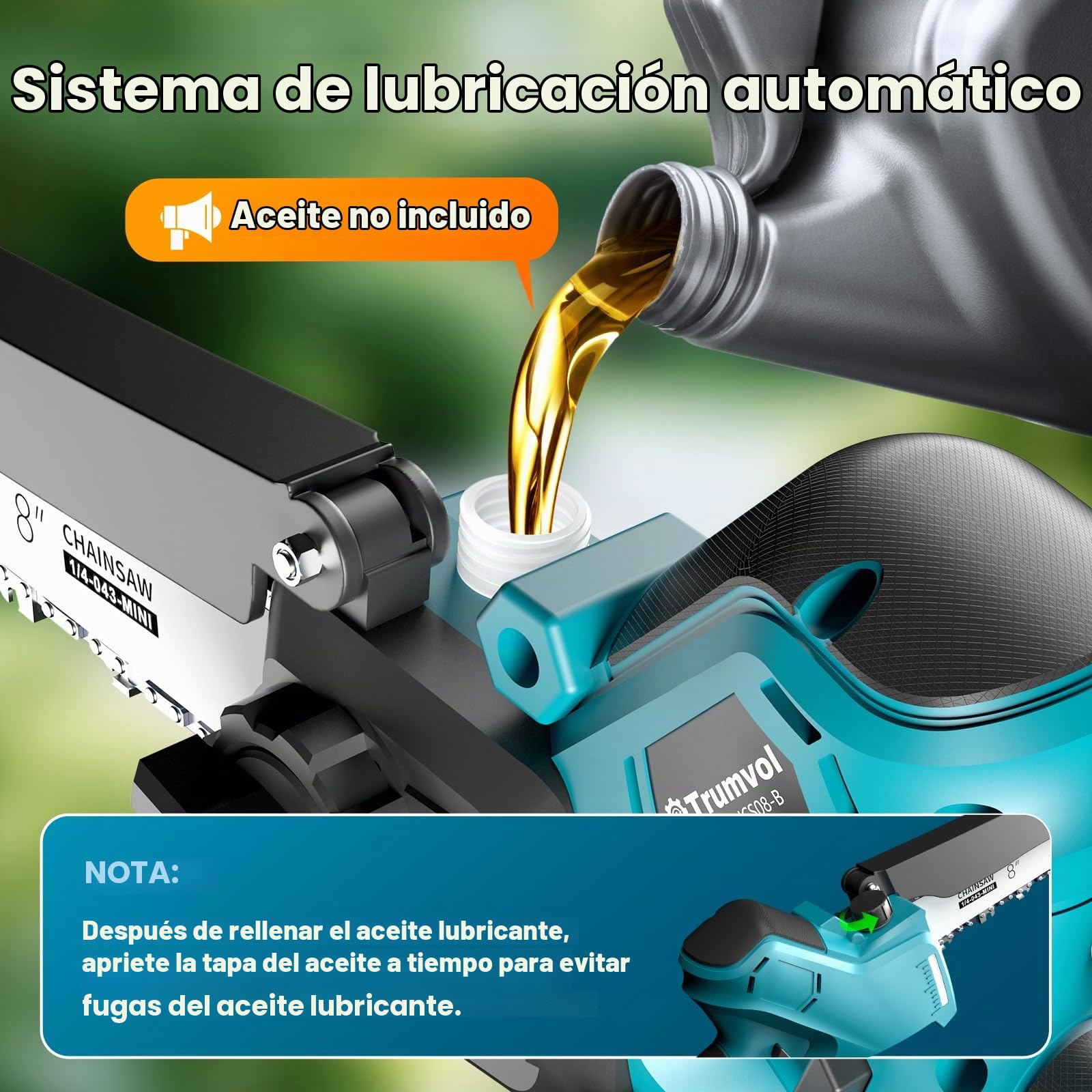Minimotosierra eléctrica Trumvol con 2 baterías, 8000 mAh/21 V, 1200 W, inalámbrica, de una sola mano, para poda de 20 cm, jardinería, corte de madera y bricolaje