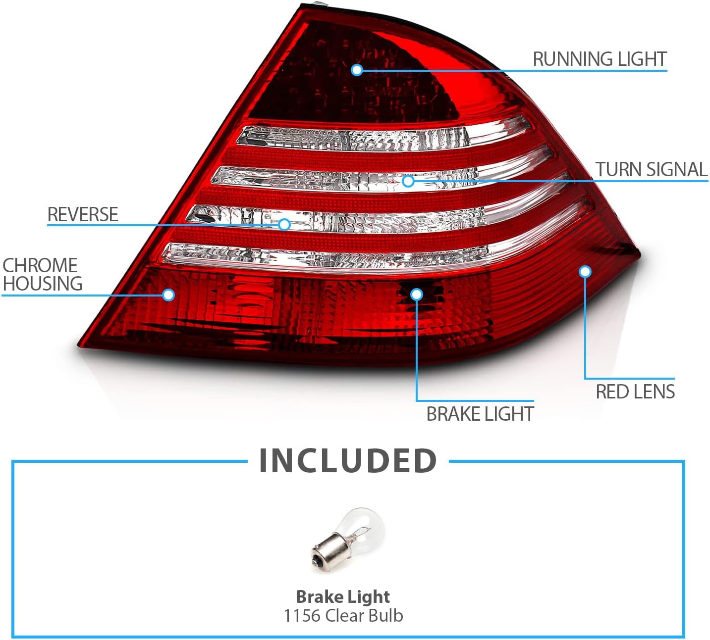 AmeriLite LED Taillights Red/Clear For Mercedes Benz S Class W220 - Passenger and Driver Side