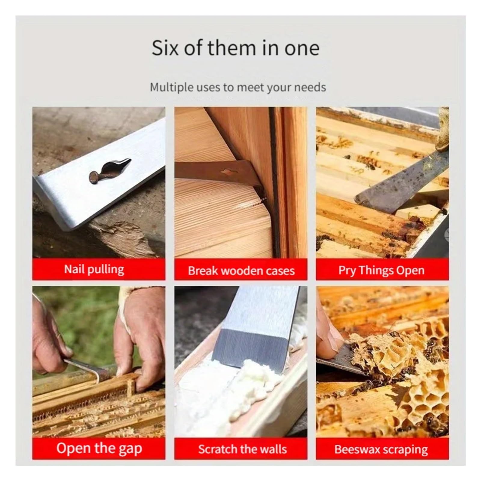 10 PCS Multifunktions-Brecheisen Holztür Installation Brecheisen Bienenstock Schaber Holzbearbeitung Nal Heber Edelstahl Schaber erhöhen ﻿(Silver red)