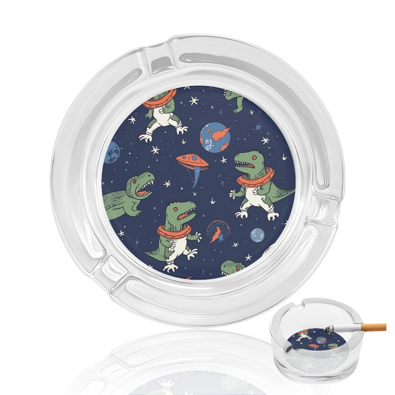Funny Astronaut Dinosaur Rocket Glass Ashtray for Cigarette,Cigarette Ashtray for Indoor Or Outdoor Use,Cigar ash trays case with 3 Notches-Glass Decor Gift for Men Smokers