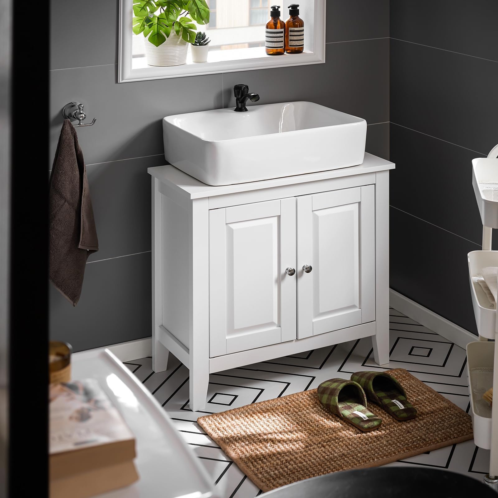 SoBuy FRG202-W szafka pod umywalkę, szafka łazienkowa, meble łazienkowe, szer. x wys. x głęb. ok.: 60 x 62 x 30 cm, kolor biały