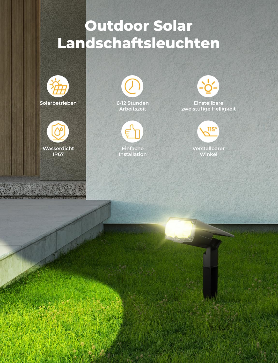 Solarleuchten Garten Solarstrahler IP67 2 Helligkeitsstufen | Solarlampe mit 36 LEDs, wasserdicht, für Außenbereich, Hof, Garage, Terrasse